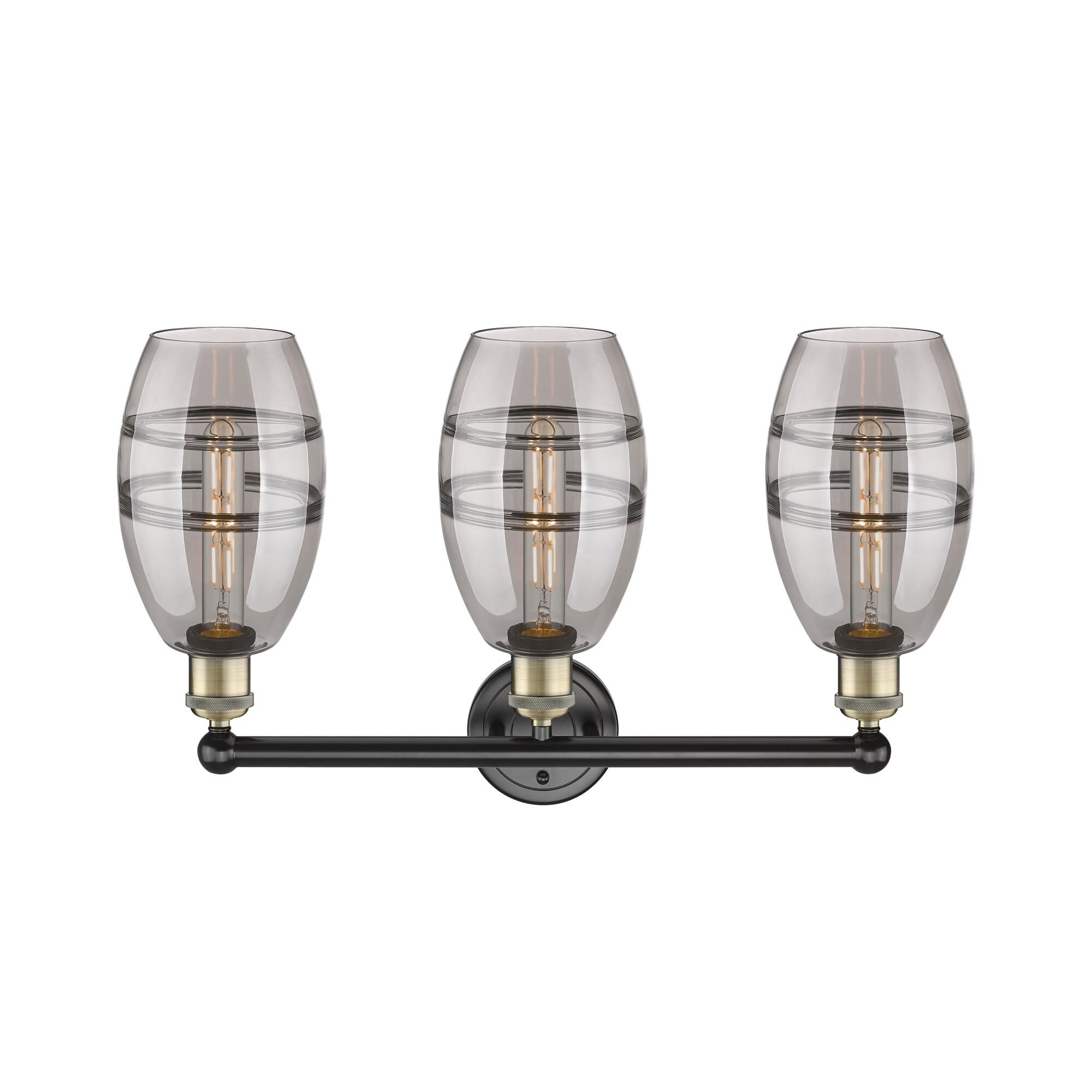 Shown in Black Antique Brass finish and Light Smoke glass