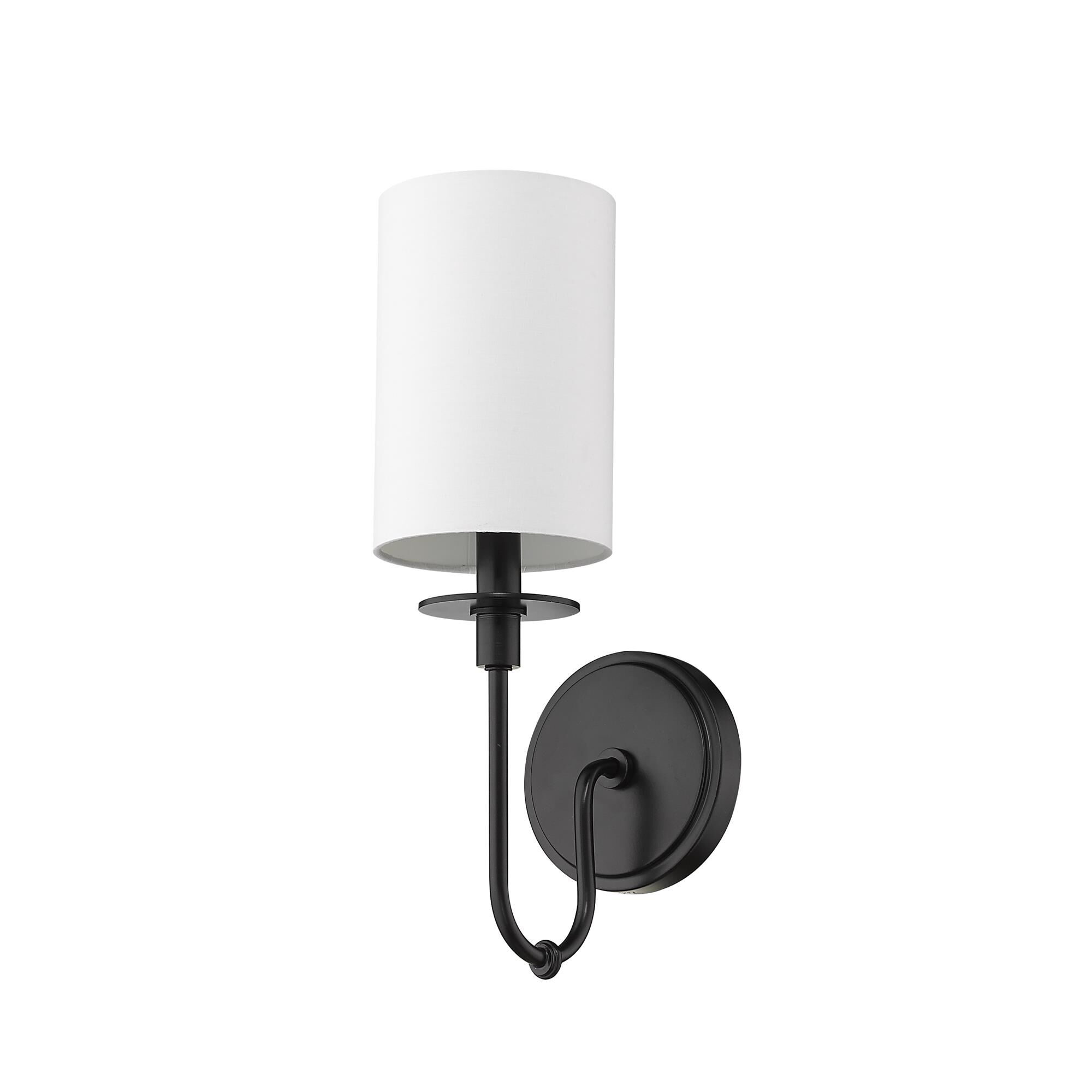Shown in Matte Black finish and Fabric glass and Fabric shade