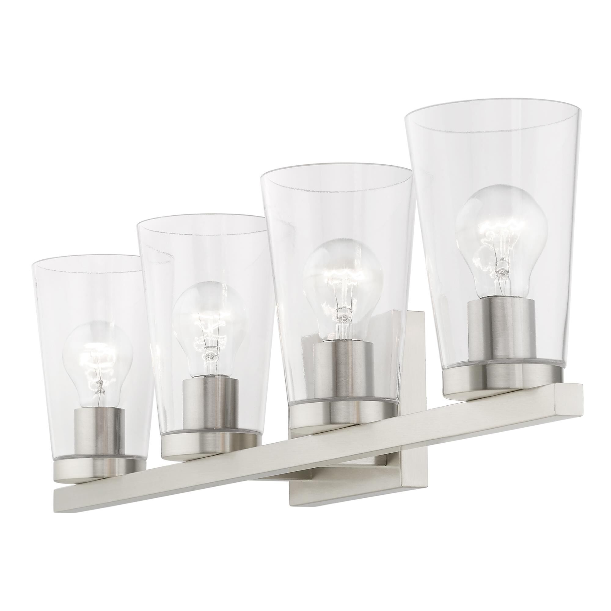 Shown in Brushed Nickel finish and Clear glass