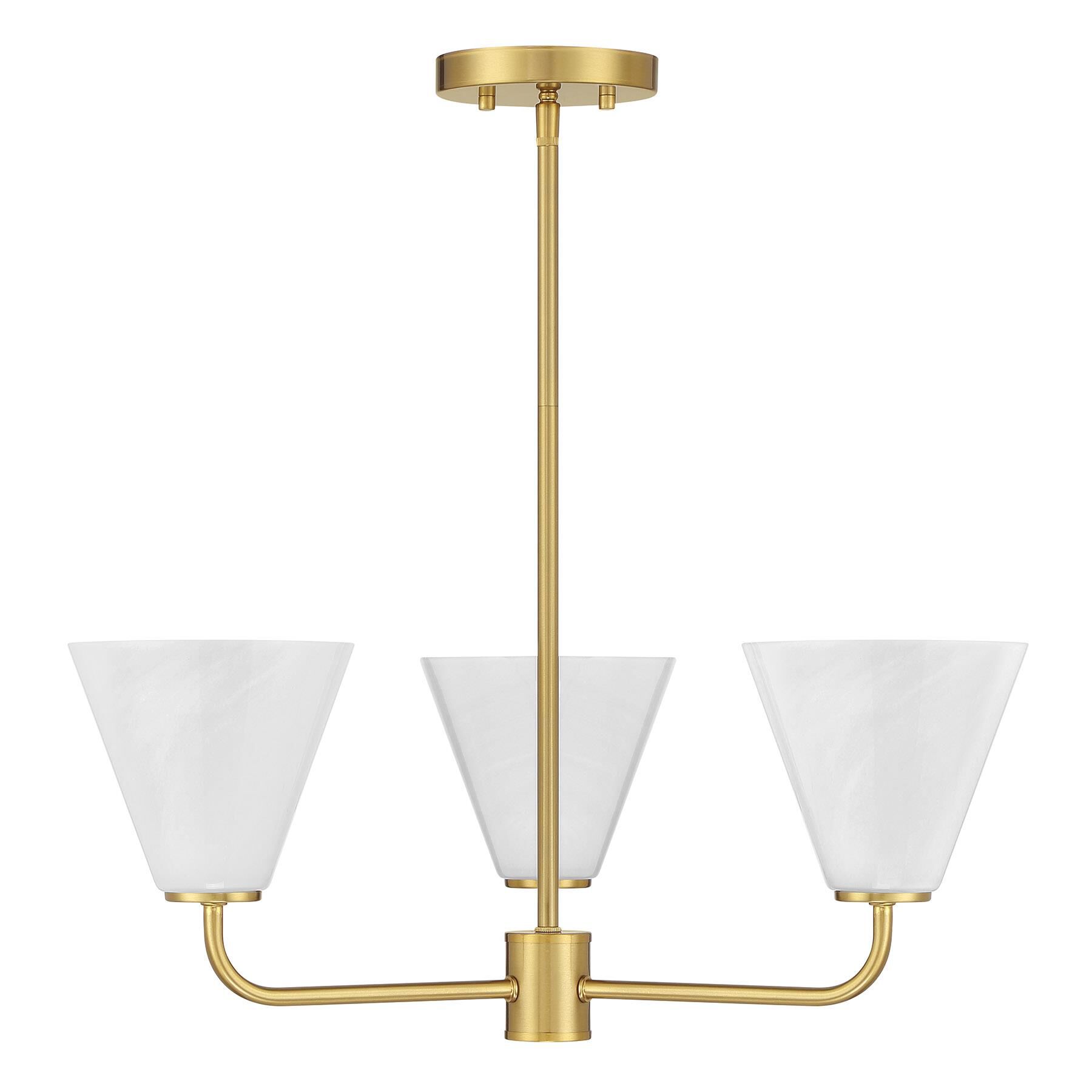 Shown in Warm Brass finish and Strie shade