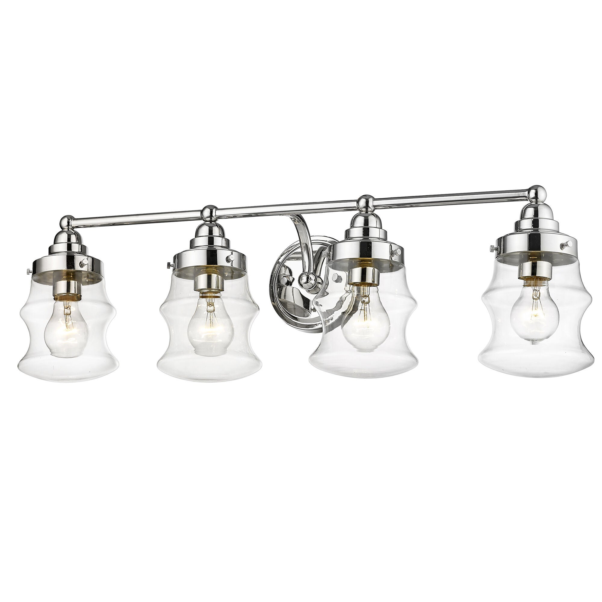 Shown in Polished Nickel finish and Clear Glass shade