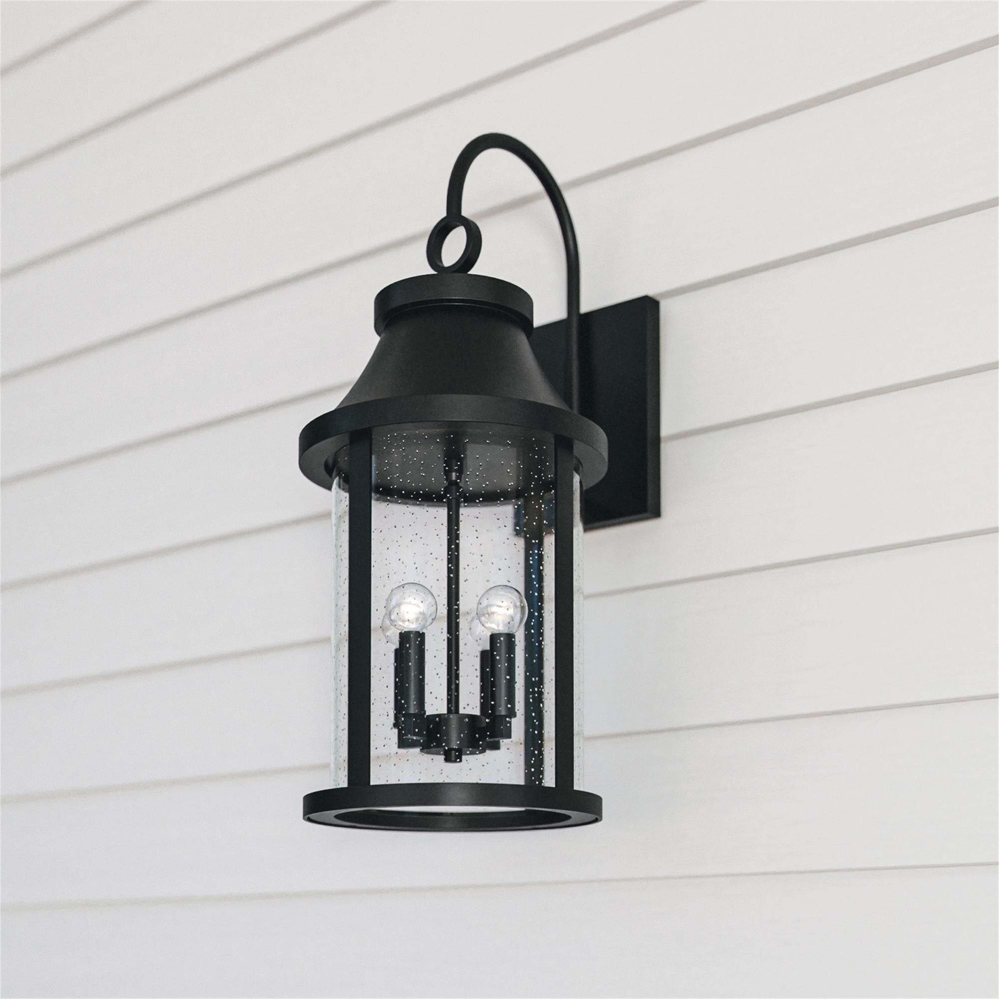 Shown in Black finish and Clear Seeded glass