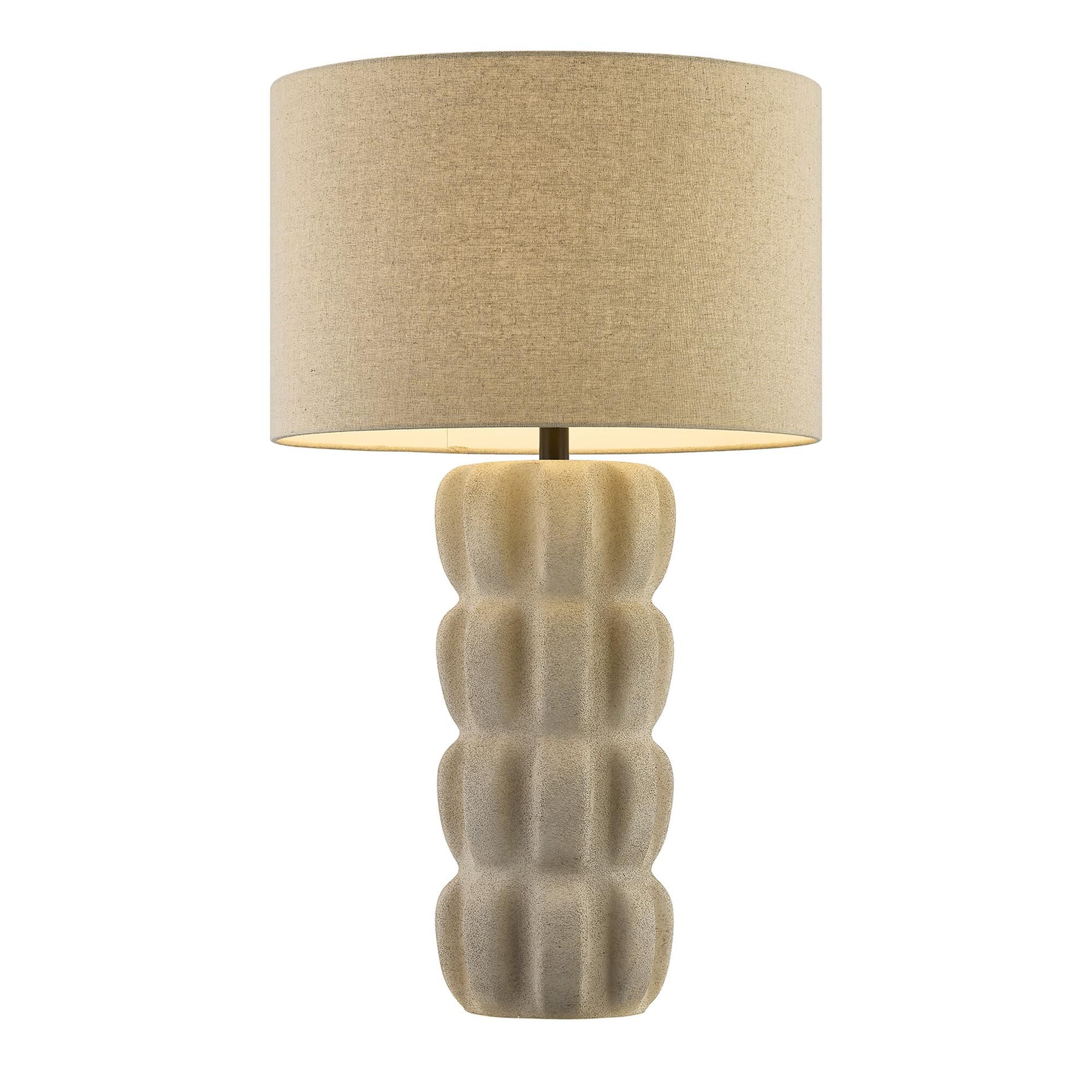 Shown in Mediterranean Bronze finish and Beige Fabric shade
