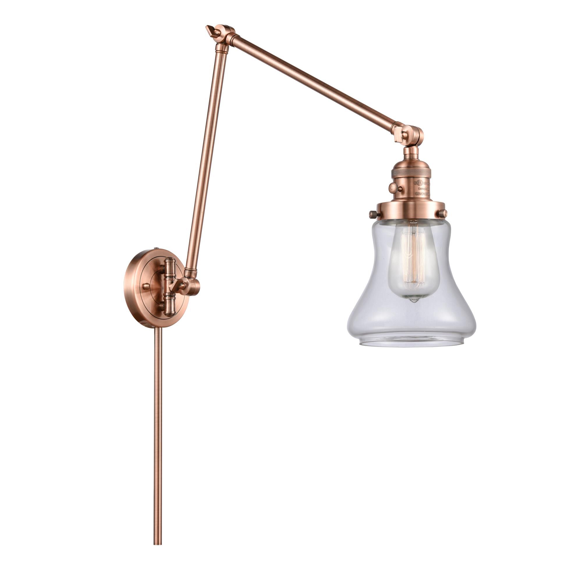 Shown in Antique Copper finish and Clear Bellmont glass