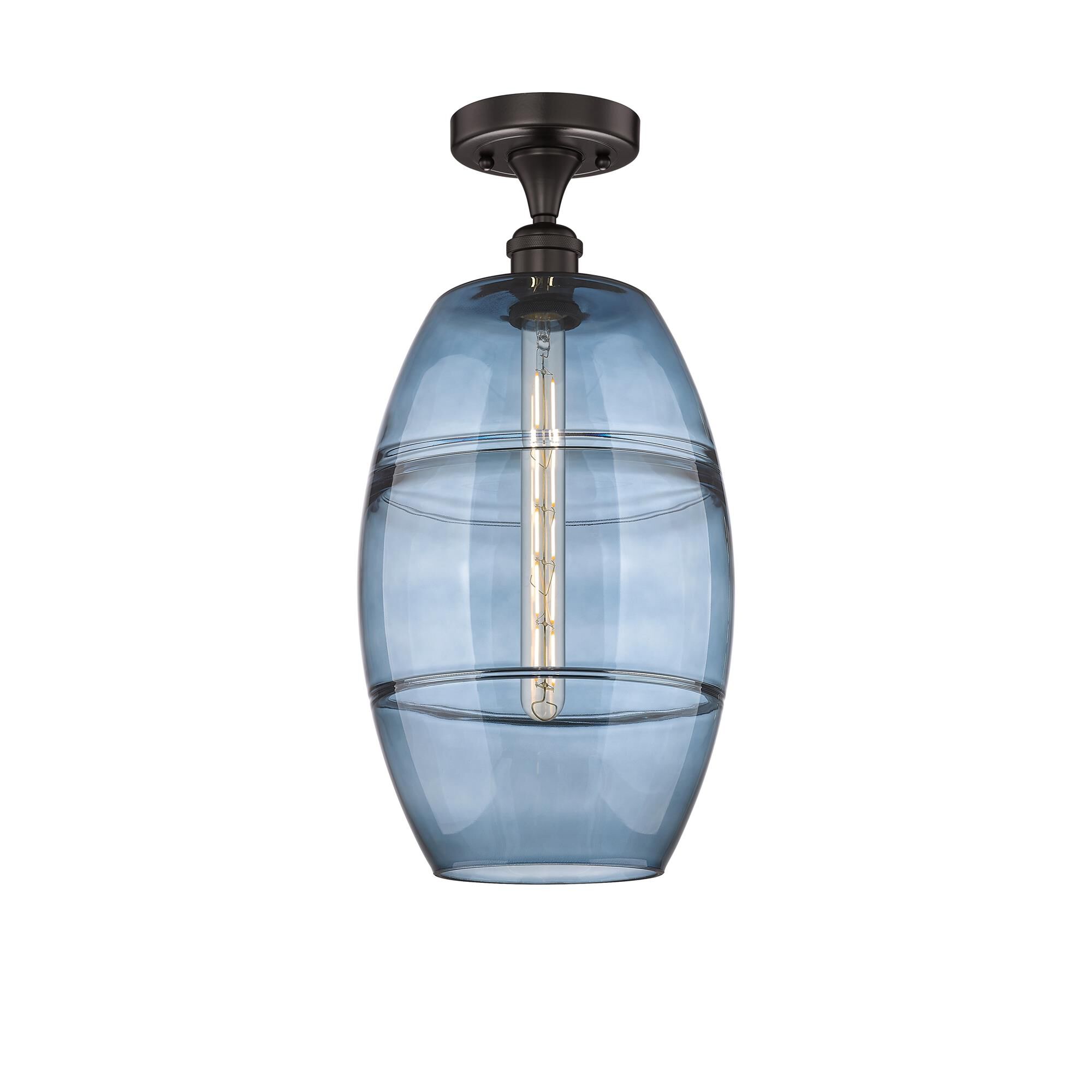 Shown in Oil Rubbed Bronze finish and Princess Blue glass