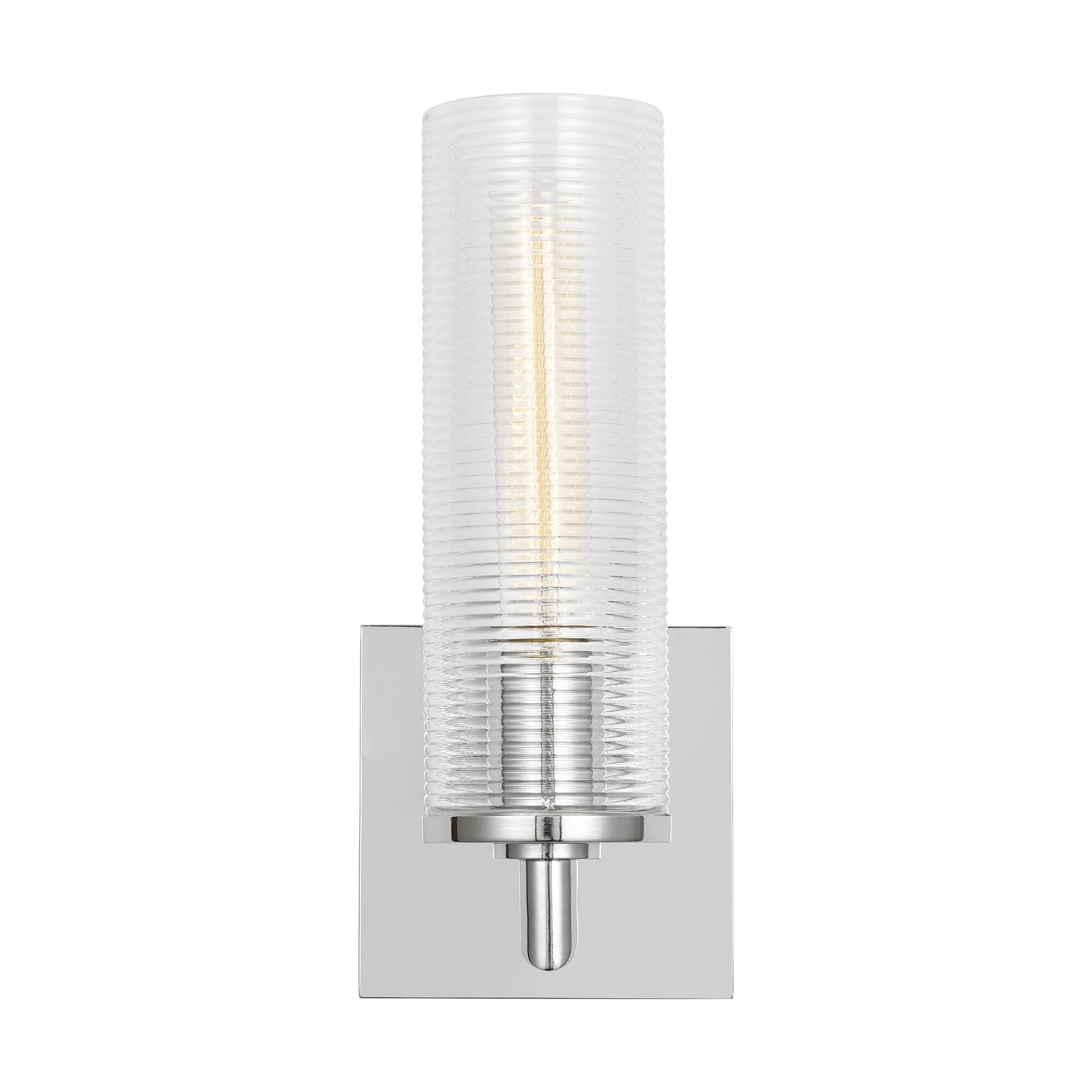 Shown in Chrome finish and Clear Ribbed glass