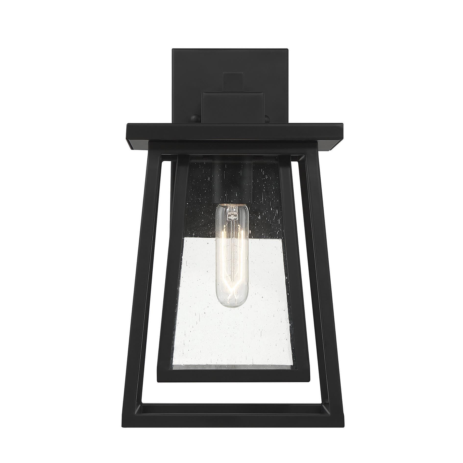 Shown in Matte Black finish and Clear Seeded glass and Glass shade