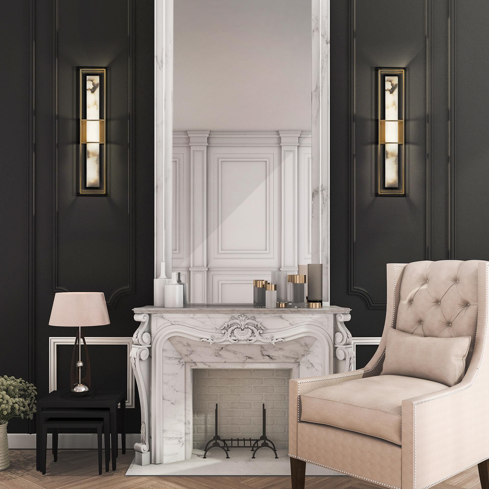 Shown in Gold finish and White Alabaster shade