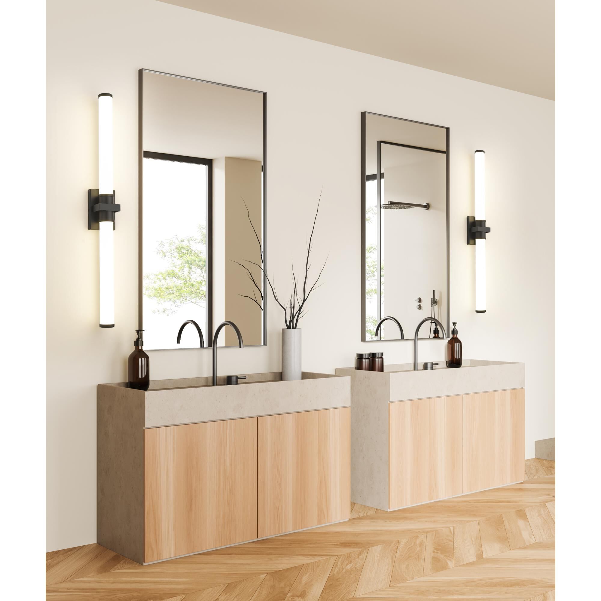 Shown in Matte Black finish and Opal White glass and Opal White shade