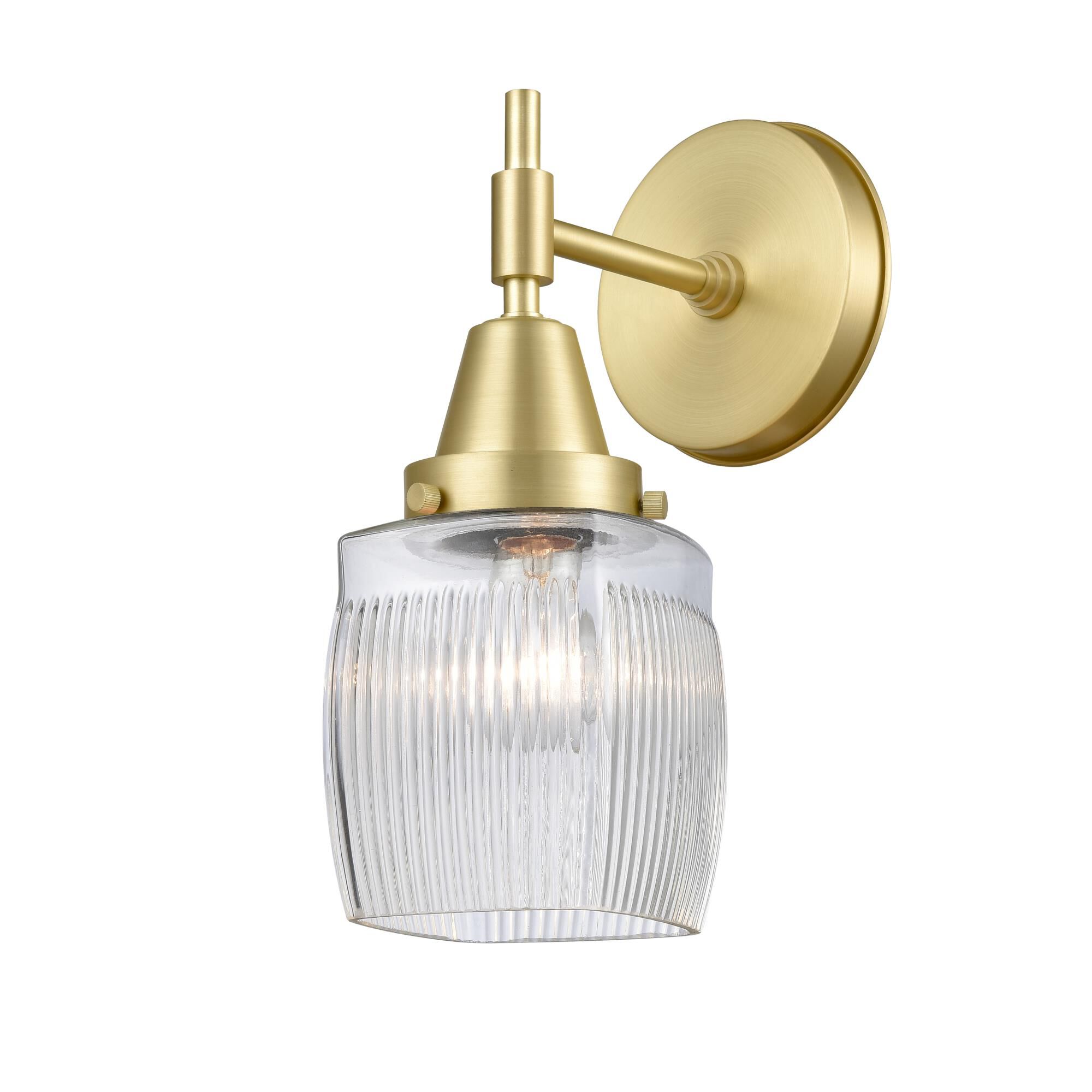 Shown in Satin Brass finish and Matte White Cased Large Cone glass