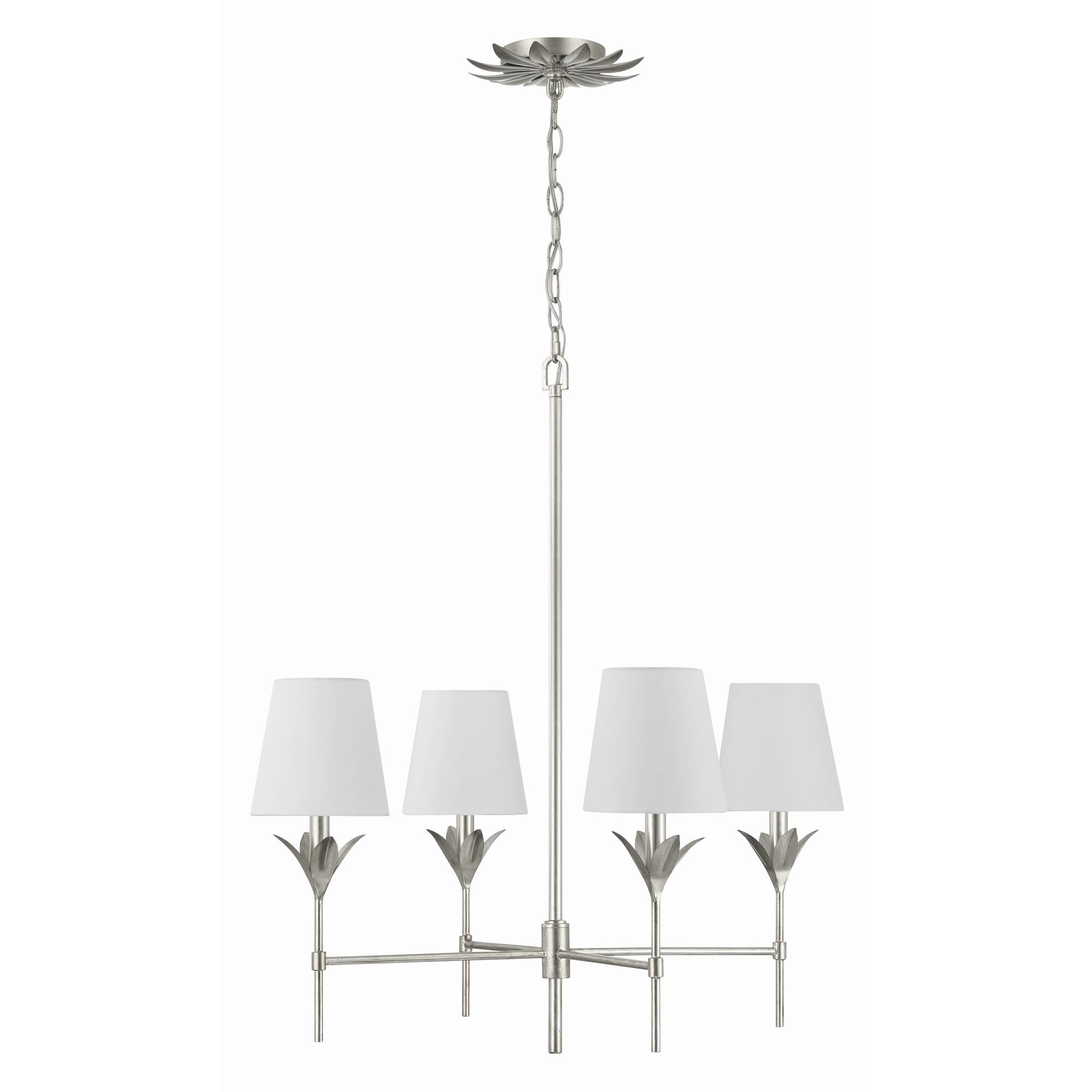 Shown in Antique Silver finish and Silk glass and Silk shade