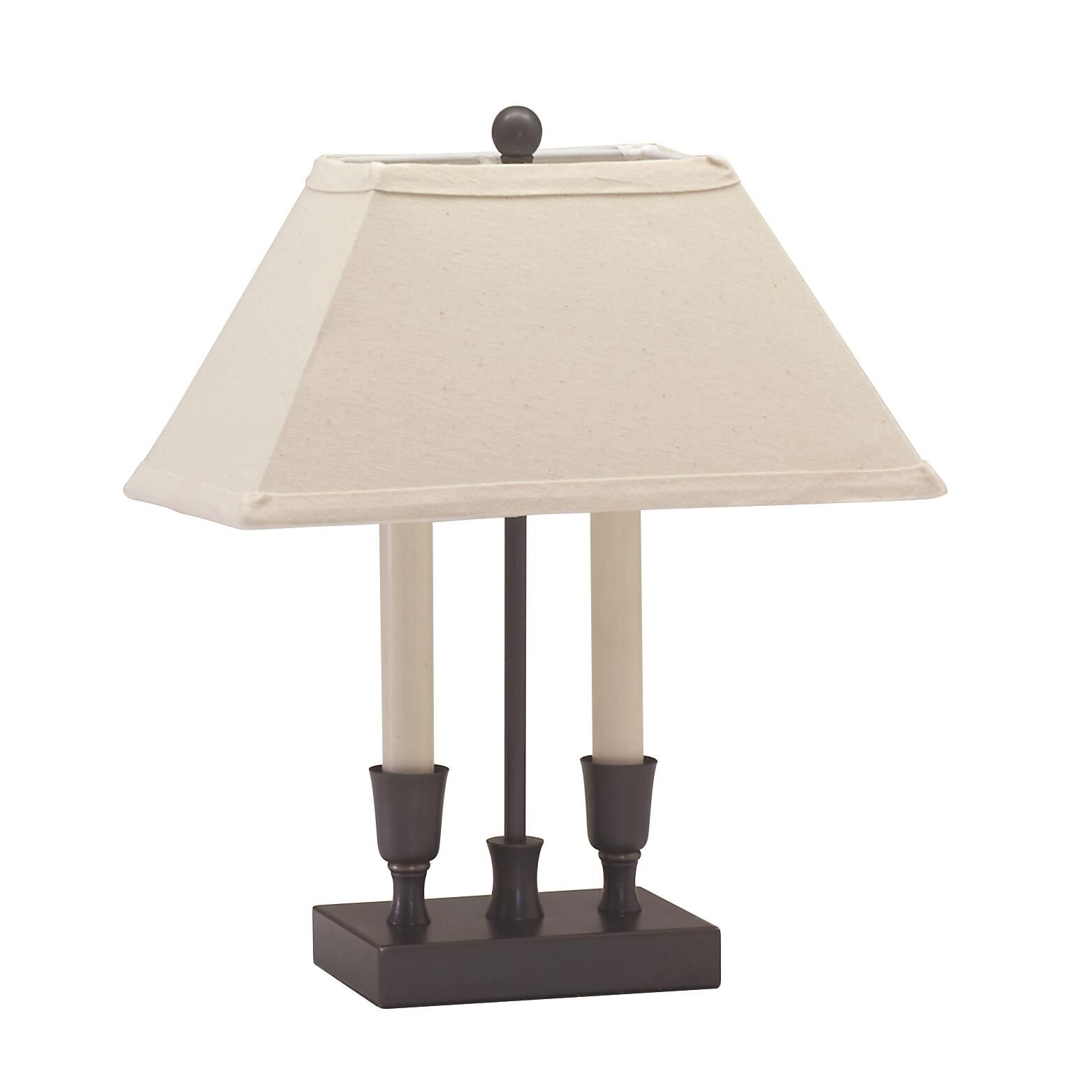 Shown in Oil Rubbed Bronze finish and Off-White Linen Hardback shade