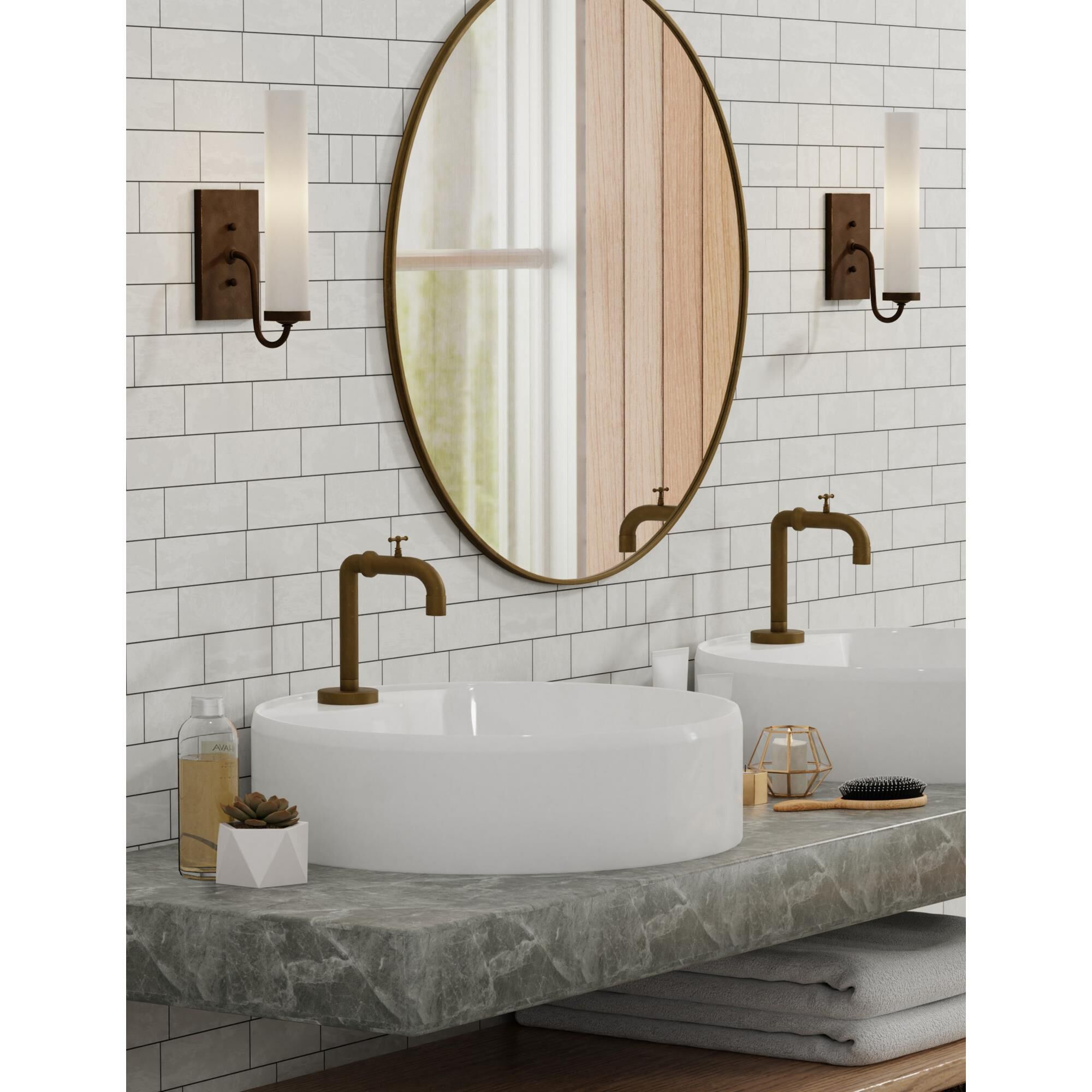 Shown in Antique Brass finish and Opaque glass