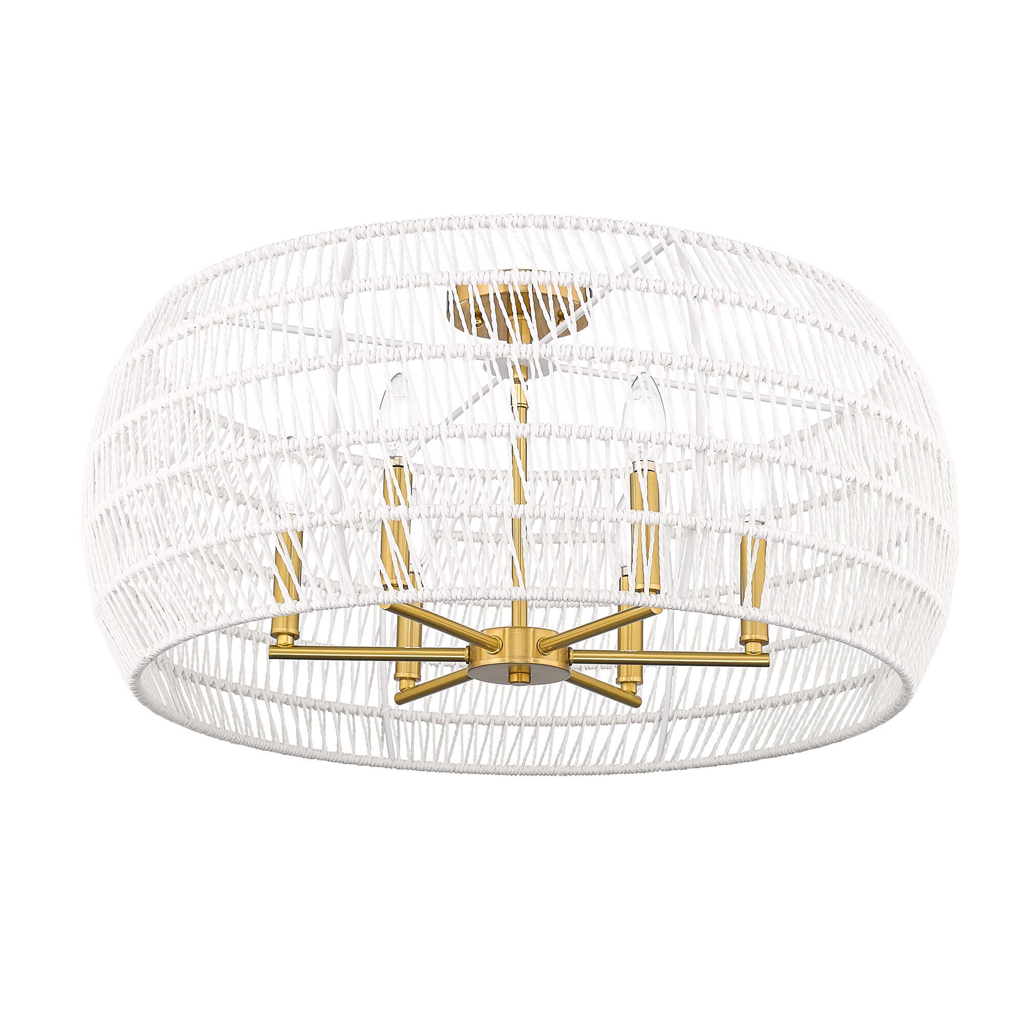 Shown in Modern Brushed Gold finish and Bleached White Raphia Rope shade