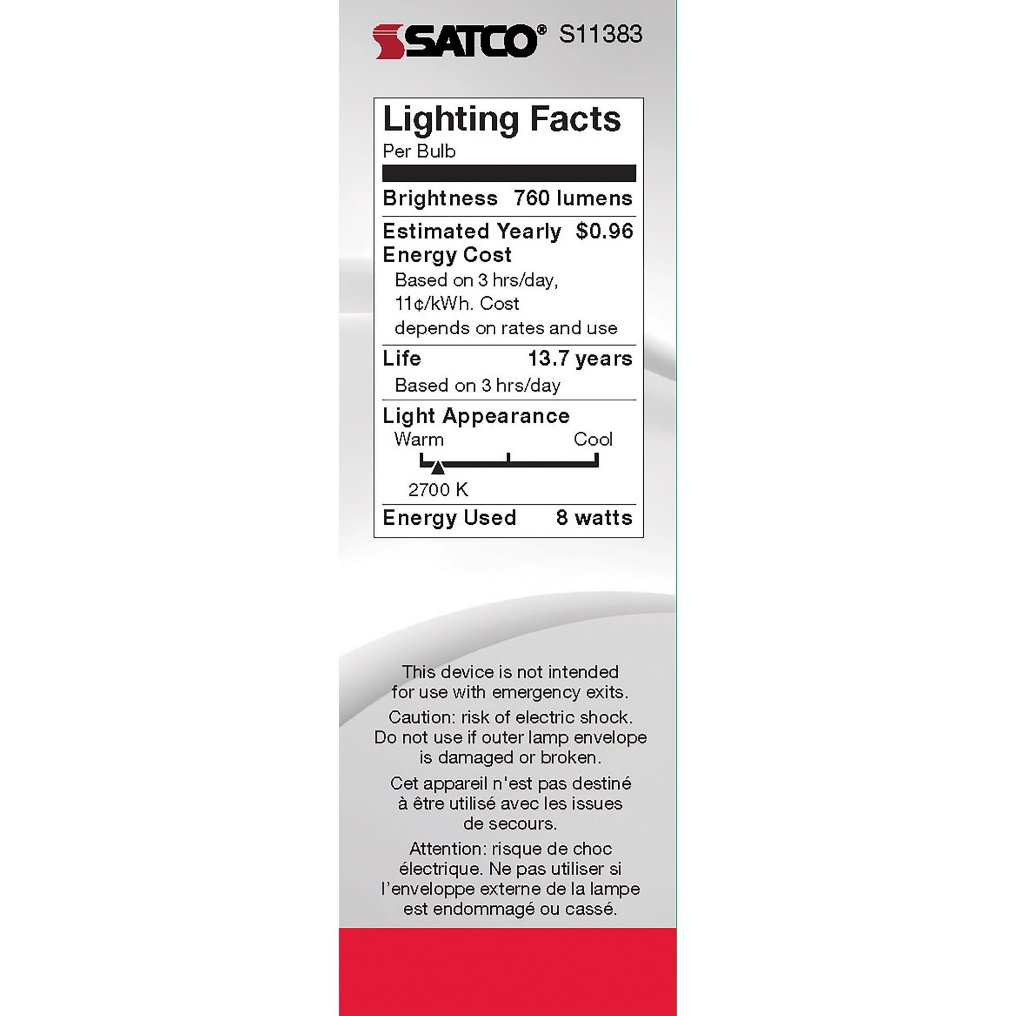 Dimmable 8 Watt 2700K C11 LED Light Bulb by Satco