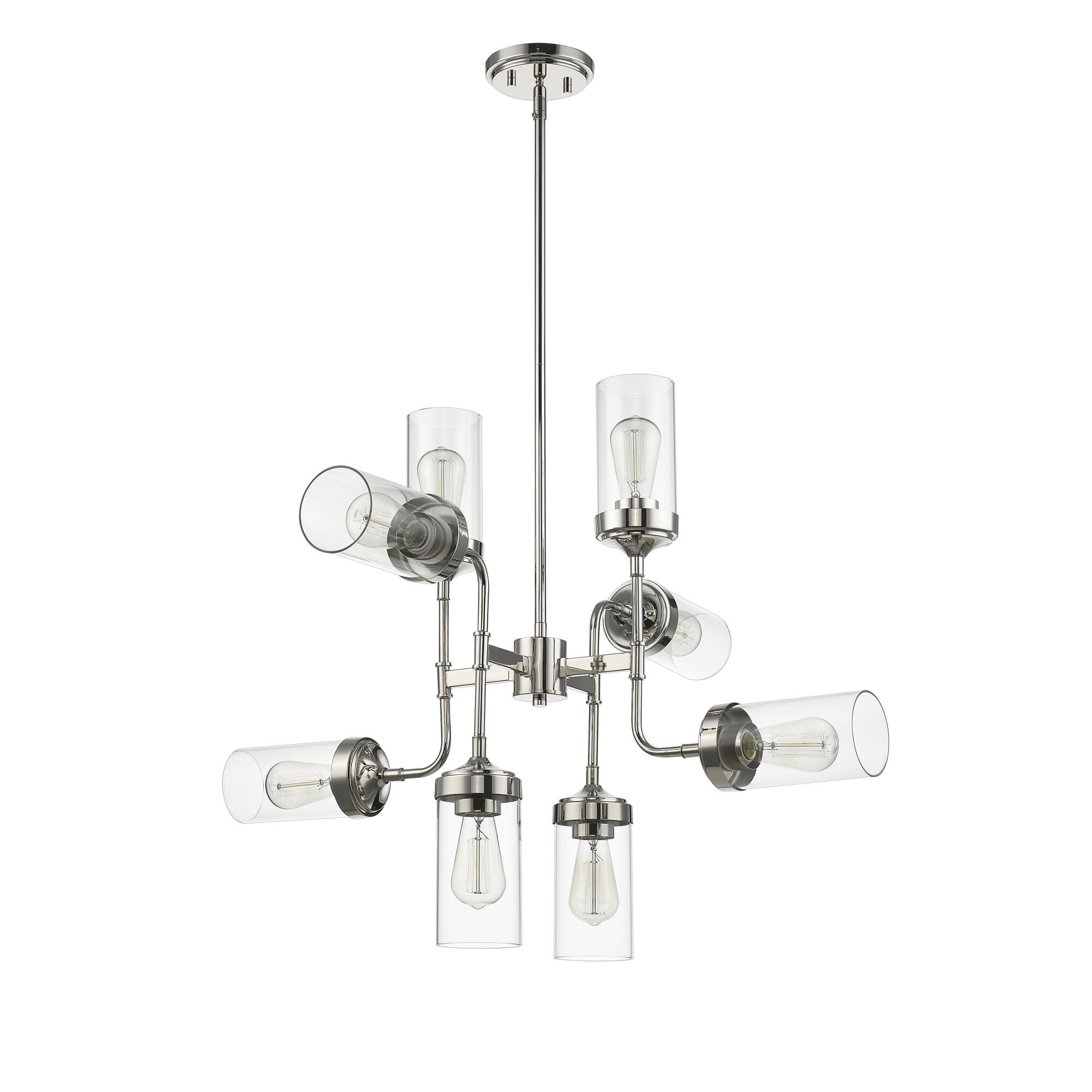 Shown in Polished Nickel finish and Glass shade