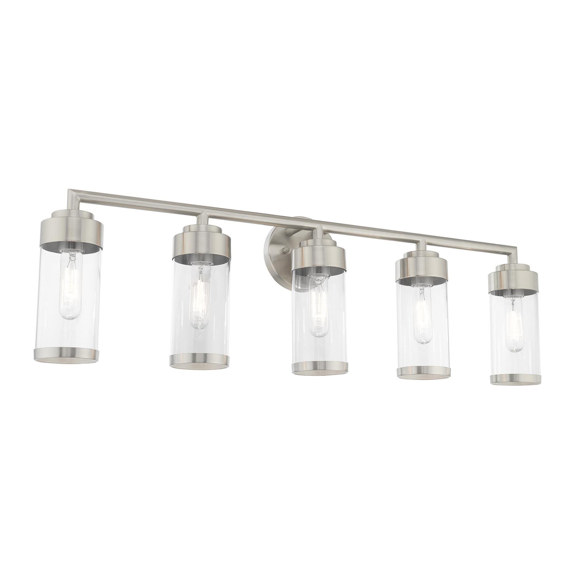 Shown in Brushed Nickel finish and Clear glass