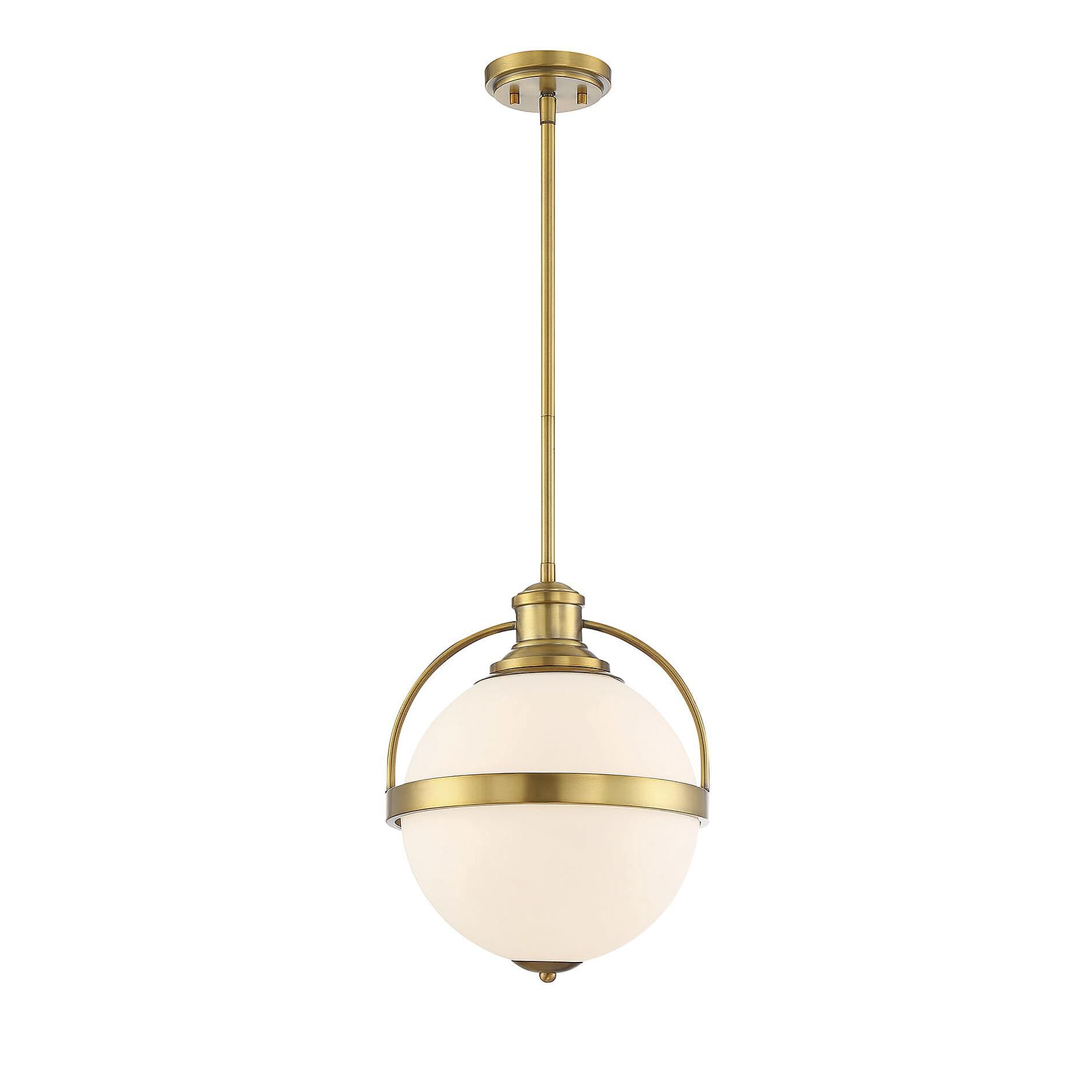 Shown in Warm Brass finish and White Opal glass