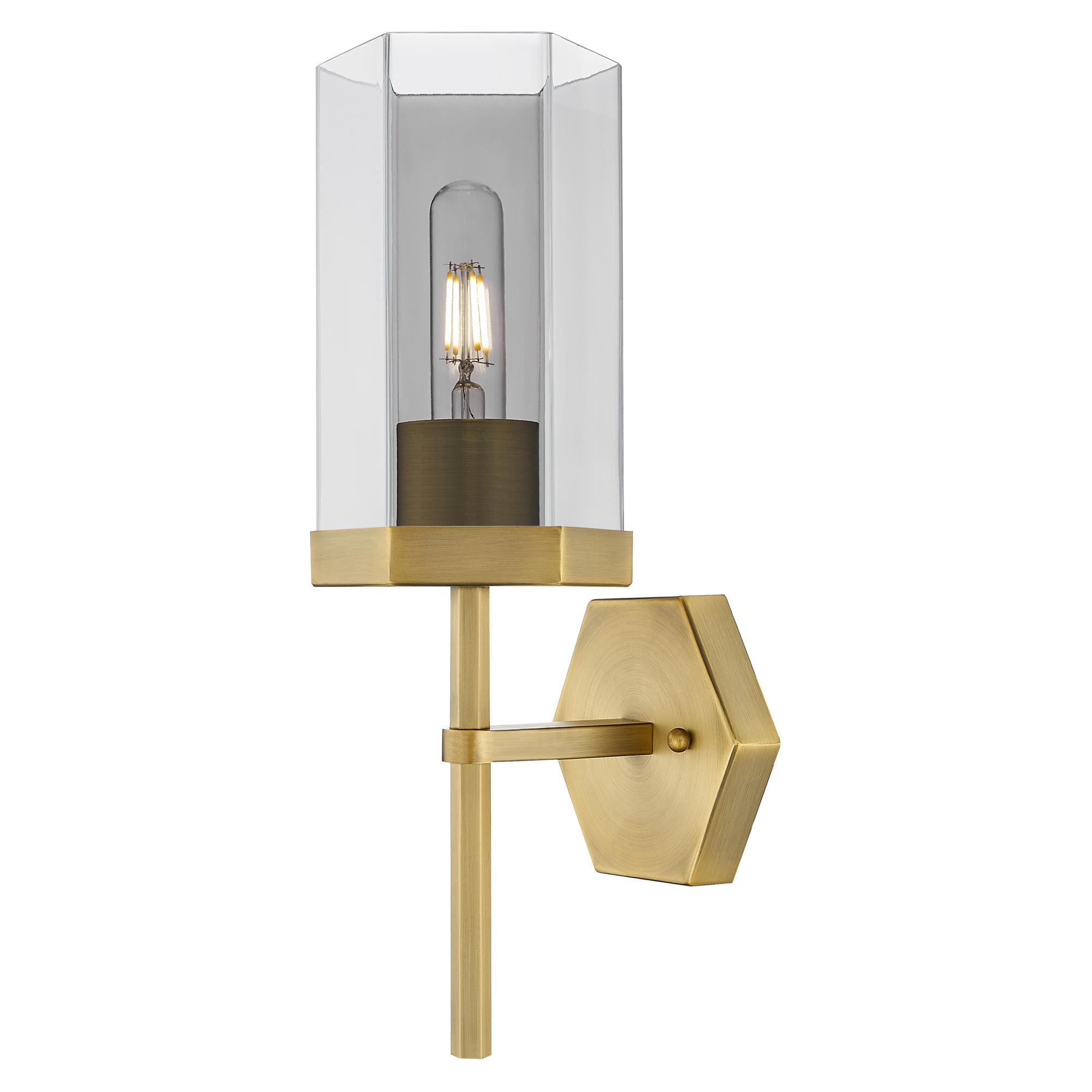 Shown in Brushed Brass finish and Light Smoke glass