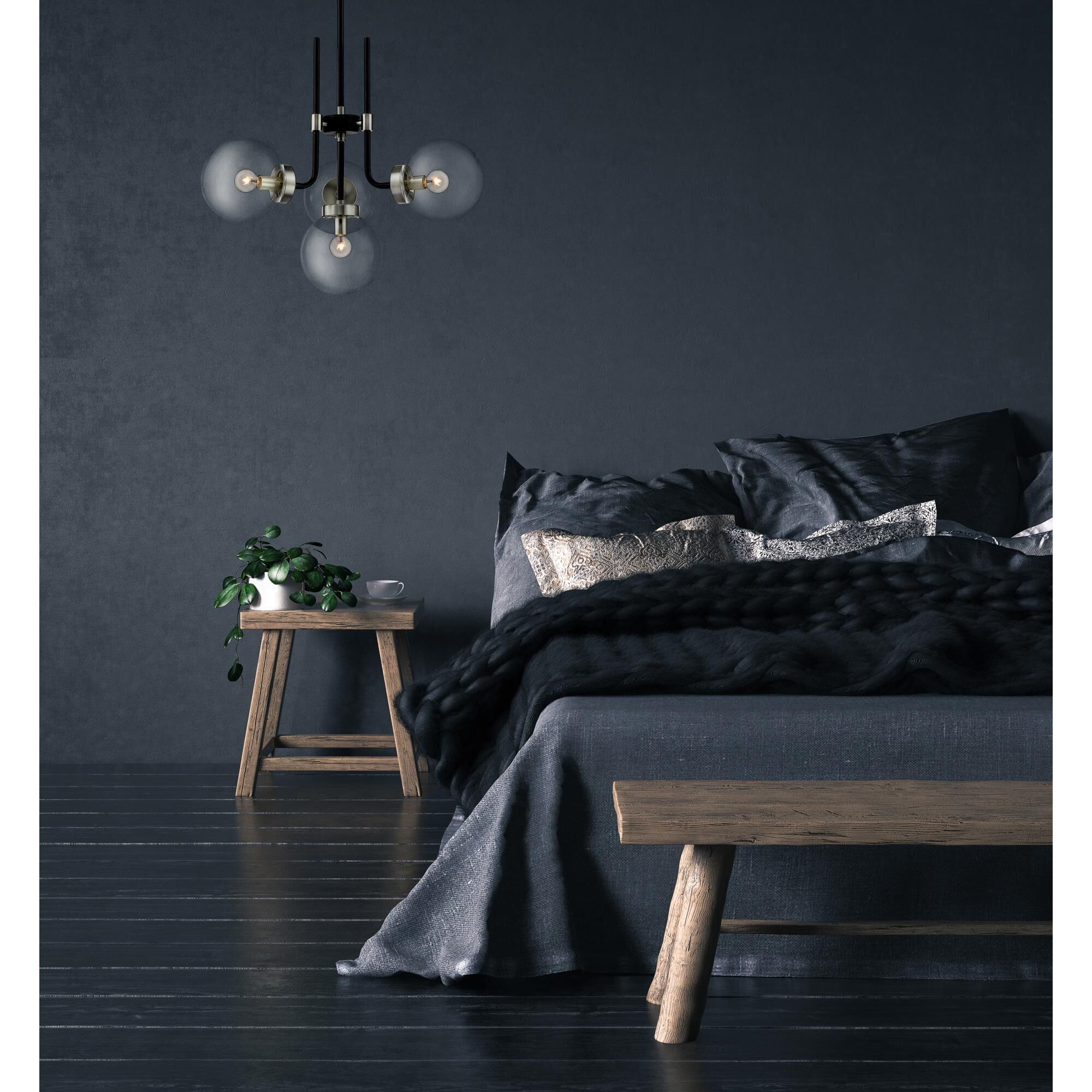 Shown in Matte Black + Brushed Nickel finish and Glass shade