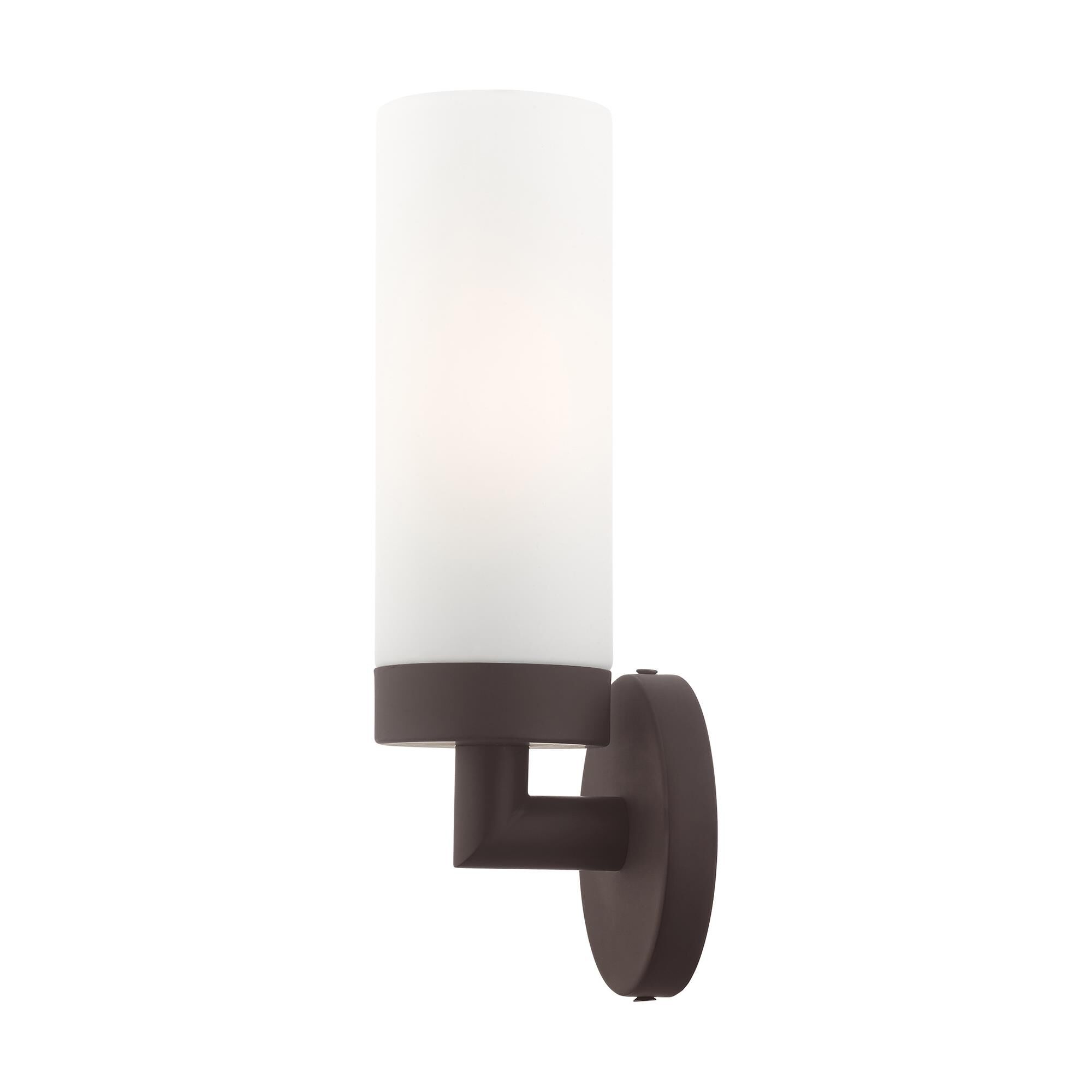 Shown in Bronze finish and Hand Blown Satin Opal White glass