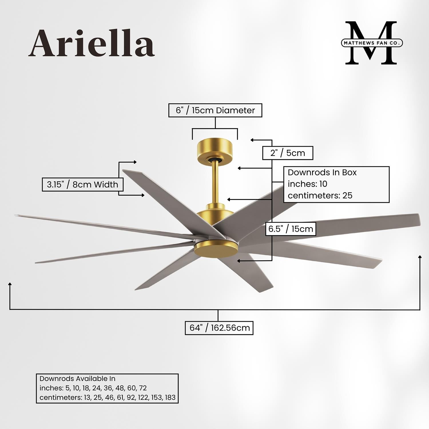 Ariella 64 Inch Ceiling Fan with Light Kit by Matthews Fan Company