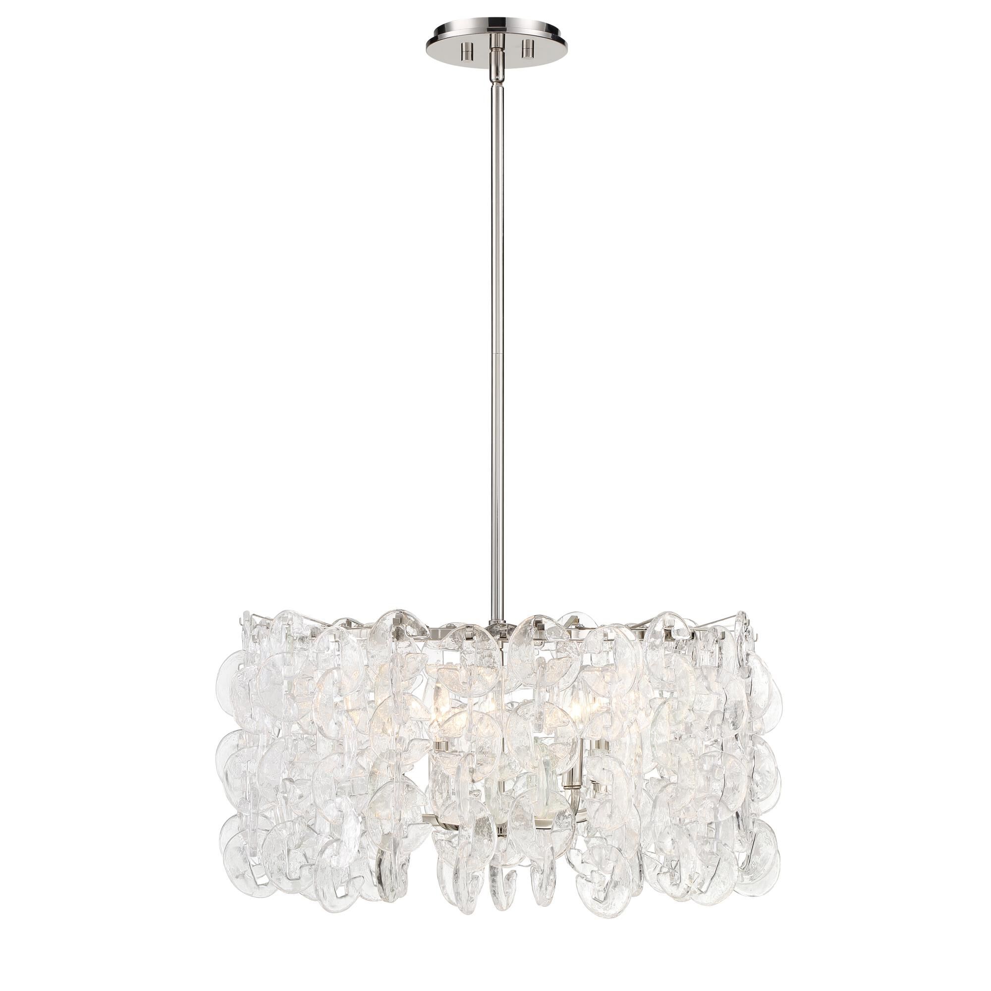 Shown in Polished Nickel finish and Clear glass and Glass shade