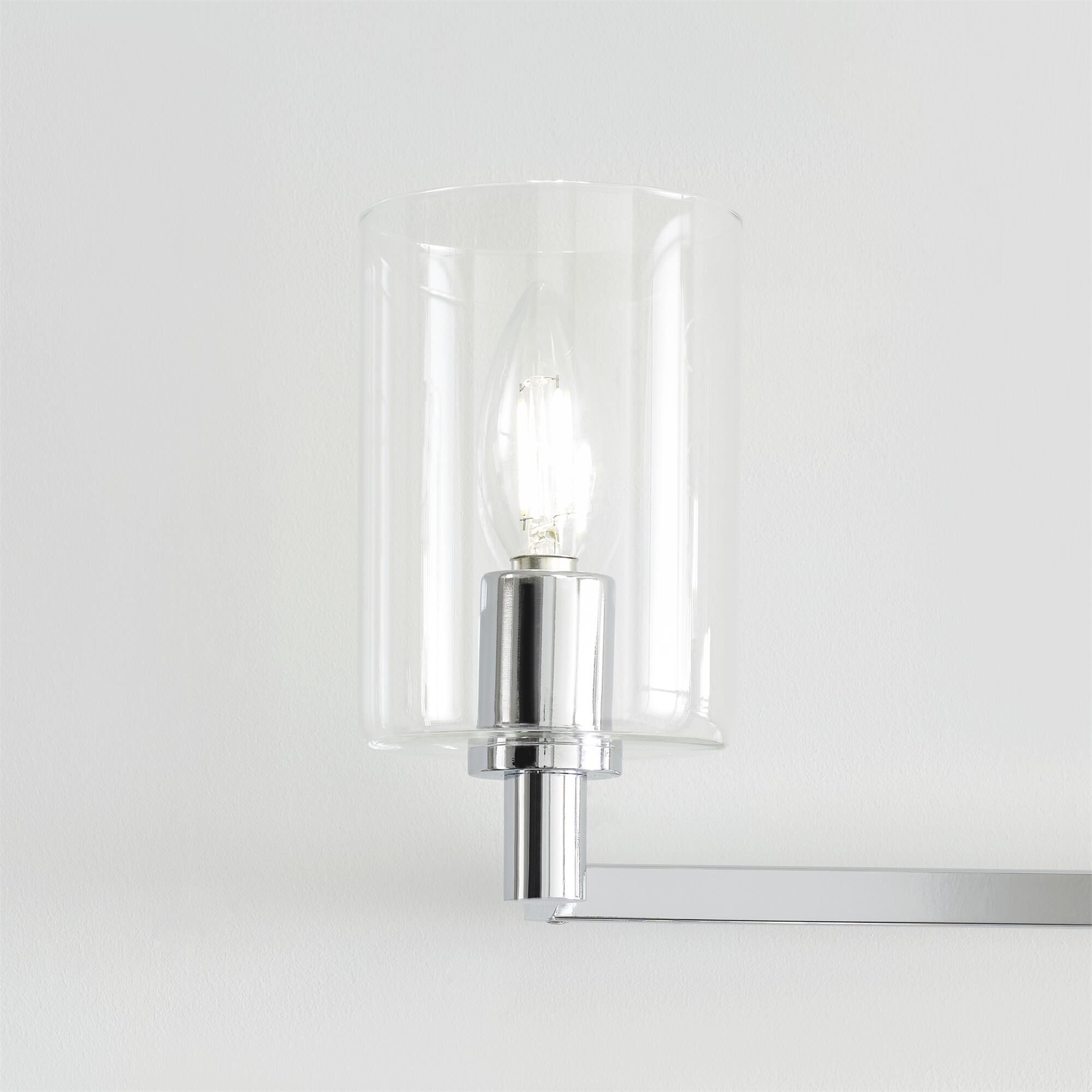 Shown in Chrome finish and Clear glass