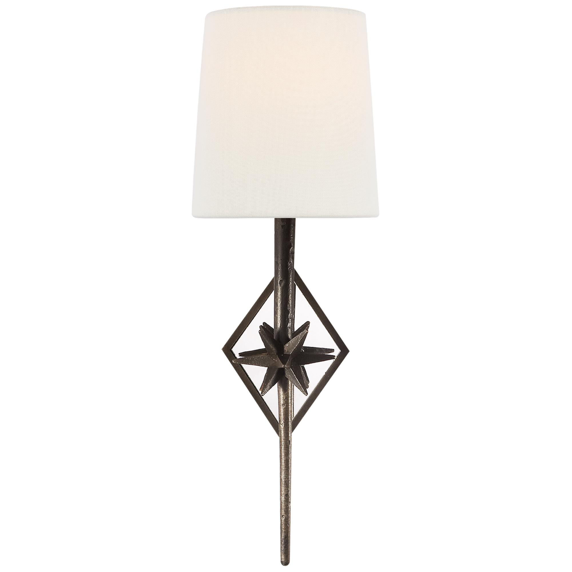Shown in Aged Iron finish and Linen shade