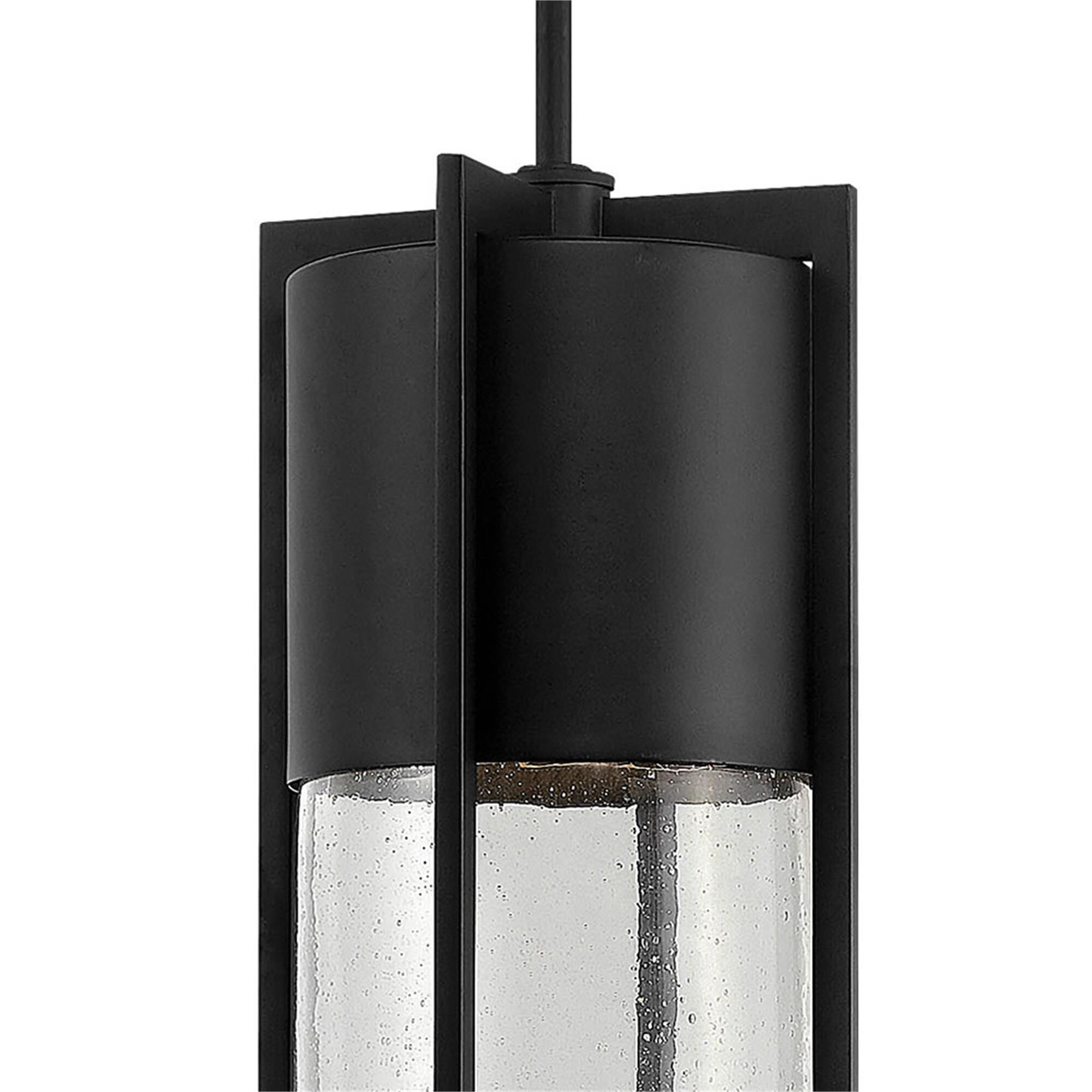 Shown in Black finish and Clear Seedy glass