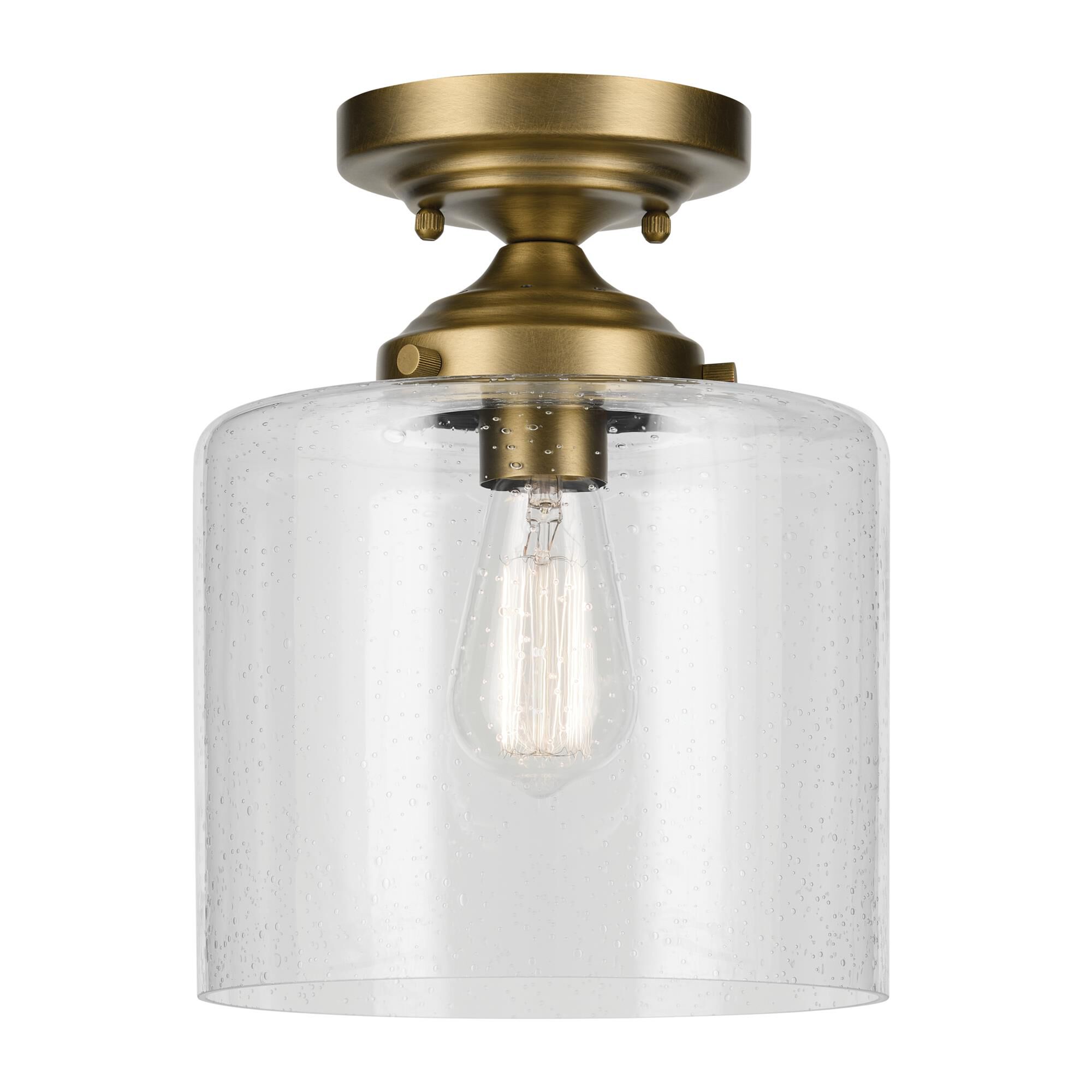 Shown in Natural Brass finish and Clear Seeded glass