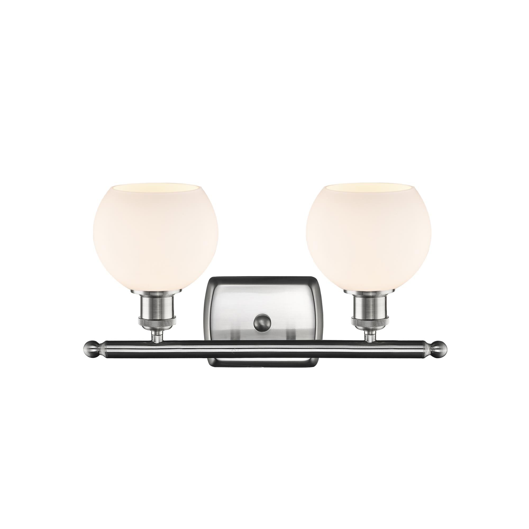 Shown in Brushed Satin Nickel finish and Cased Matte White Athens glass and No Shade shade