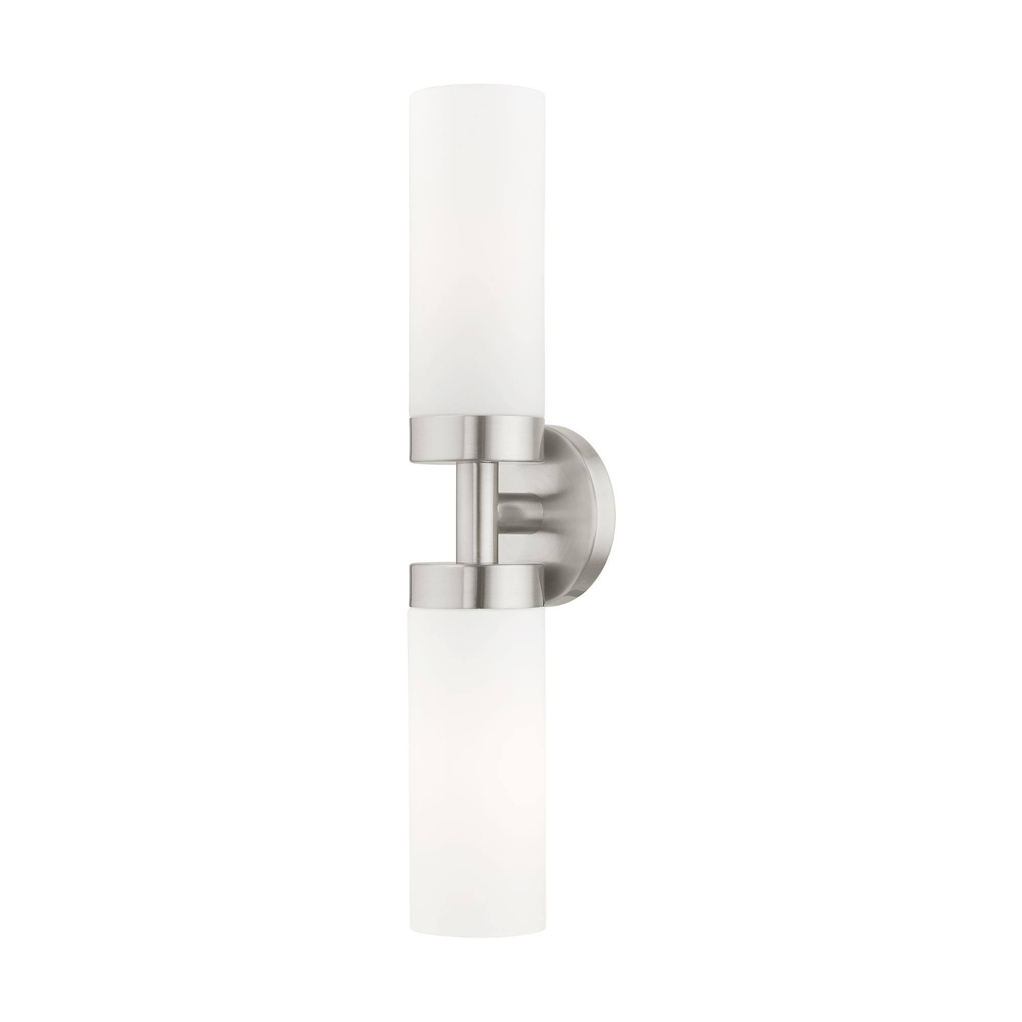 Shown in Brushed Nickel finish and Hand Blown Satin Opal White glass