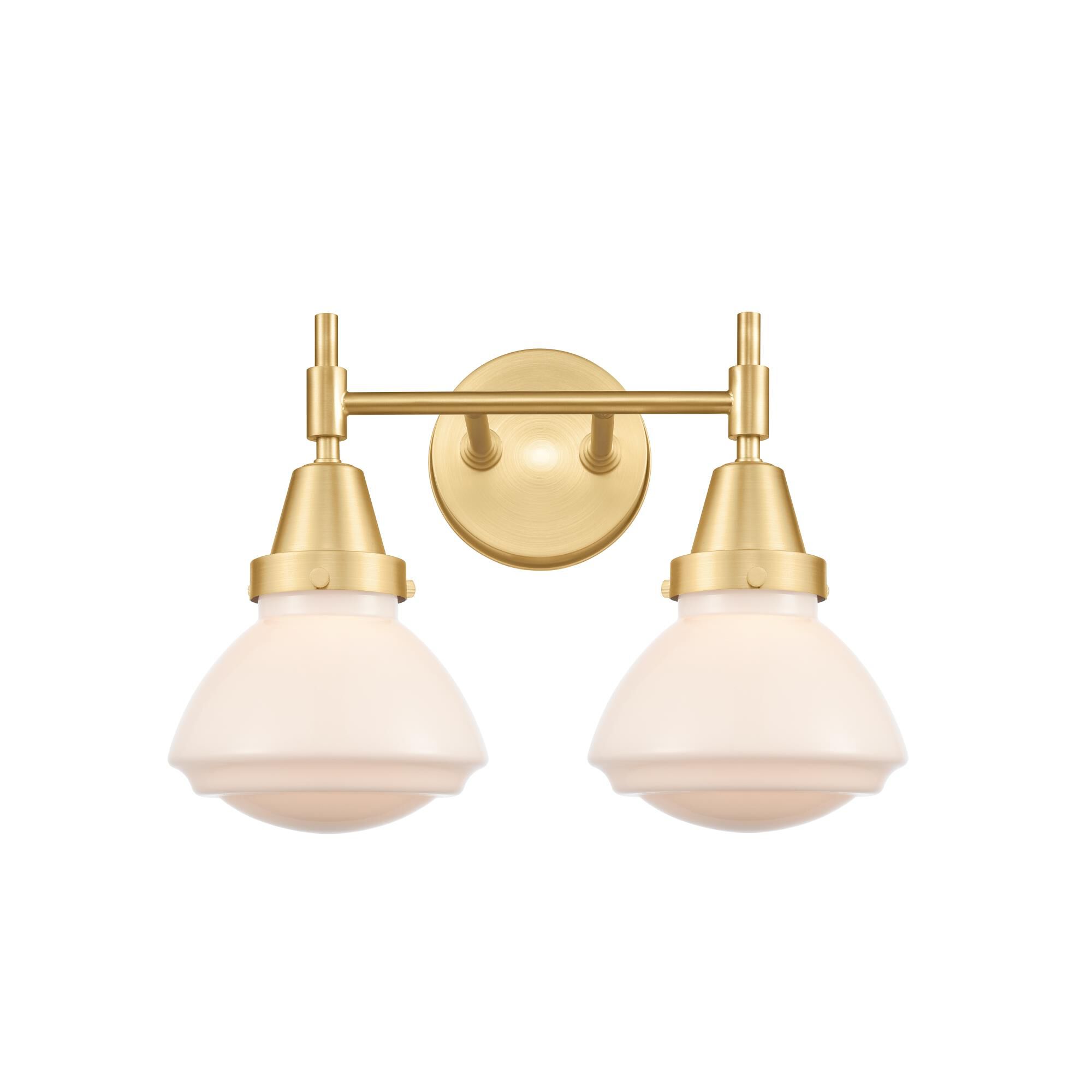 Shown in Satin Gold finish and Matte White Olean glass