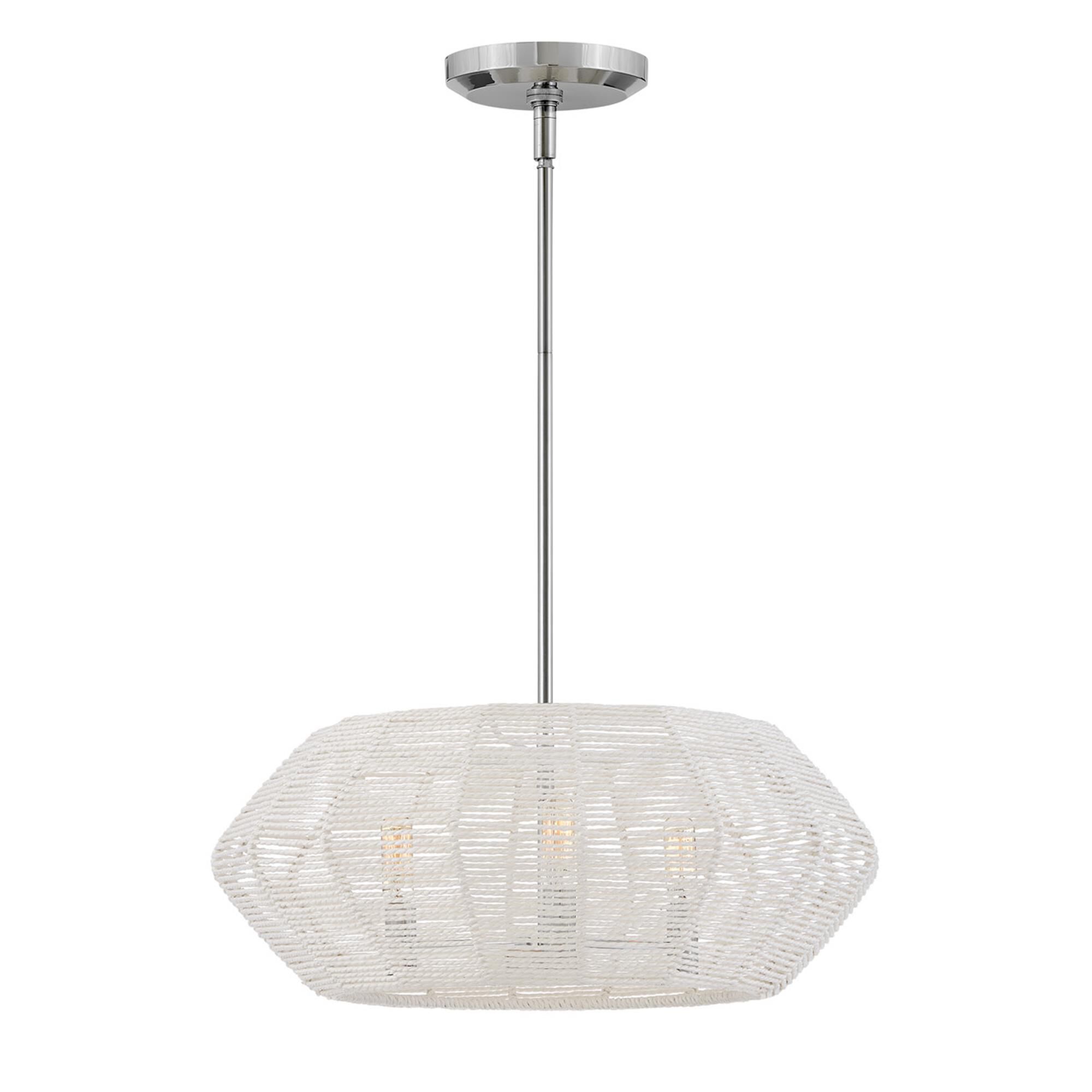 Shown in Polished Chrome finish and Natural Rattan shade