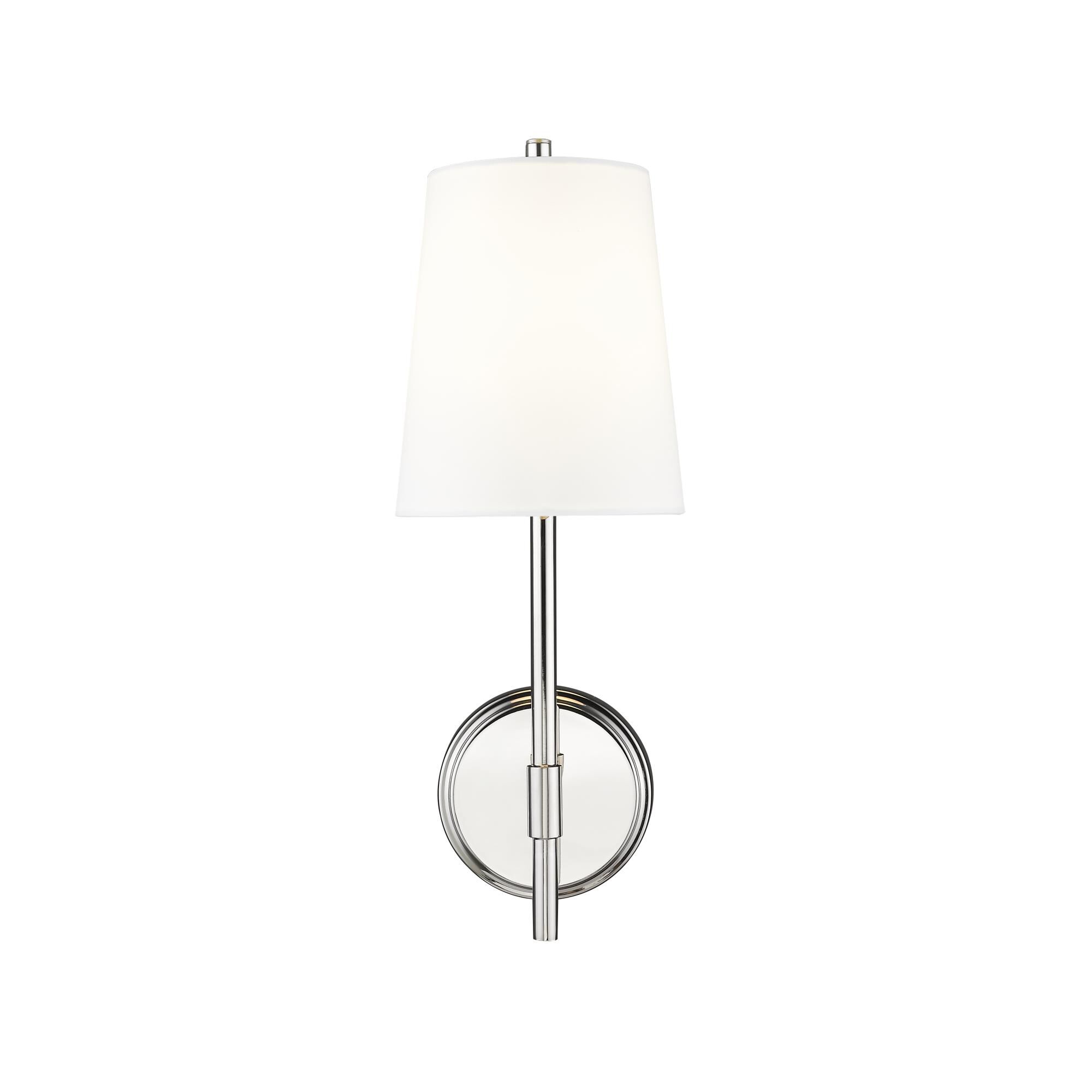 Shown in Polished Nickel finish and Fabric glass and Fabric shade