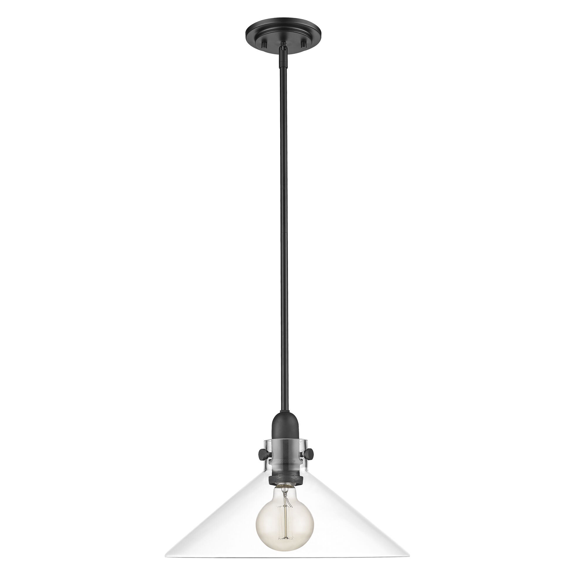Shown in Matte Black finish and Clear Glass shade