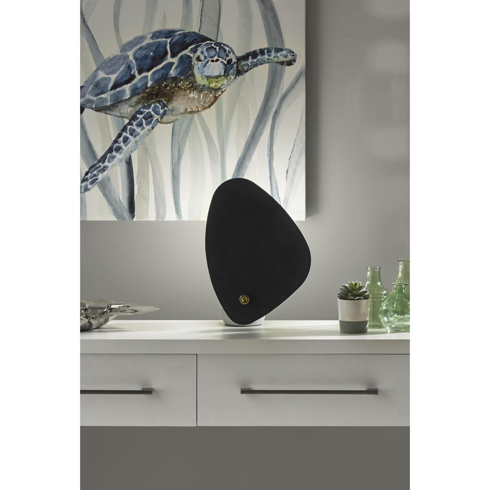 Shown in Black with Antique Brass Accent finish and Black Metal shade