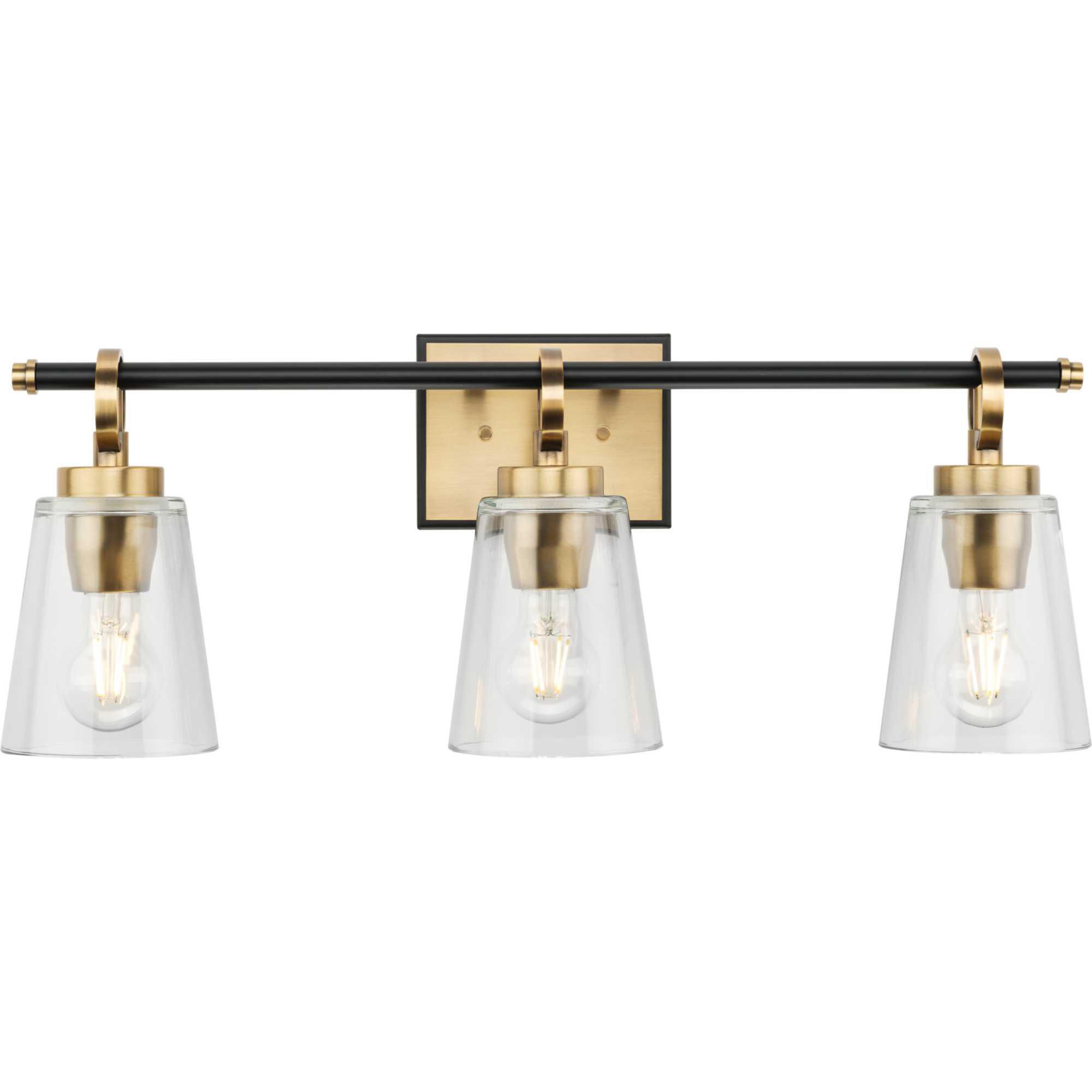 Shown in Vintage Brass finish and Clear glass