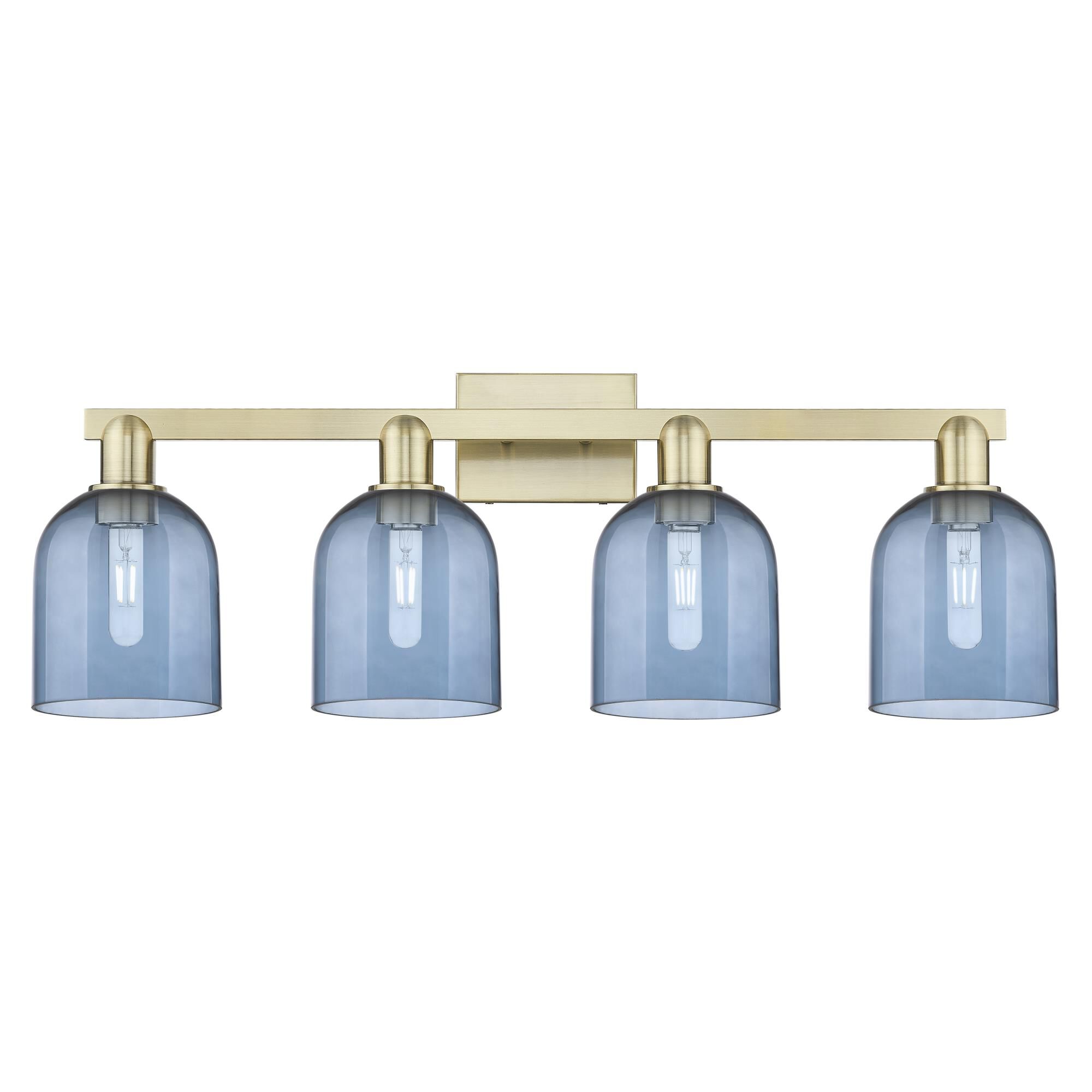Shown in Antique Brass finish and Blue glass
