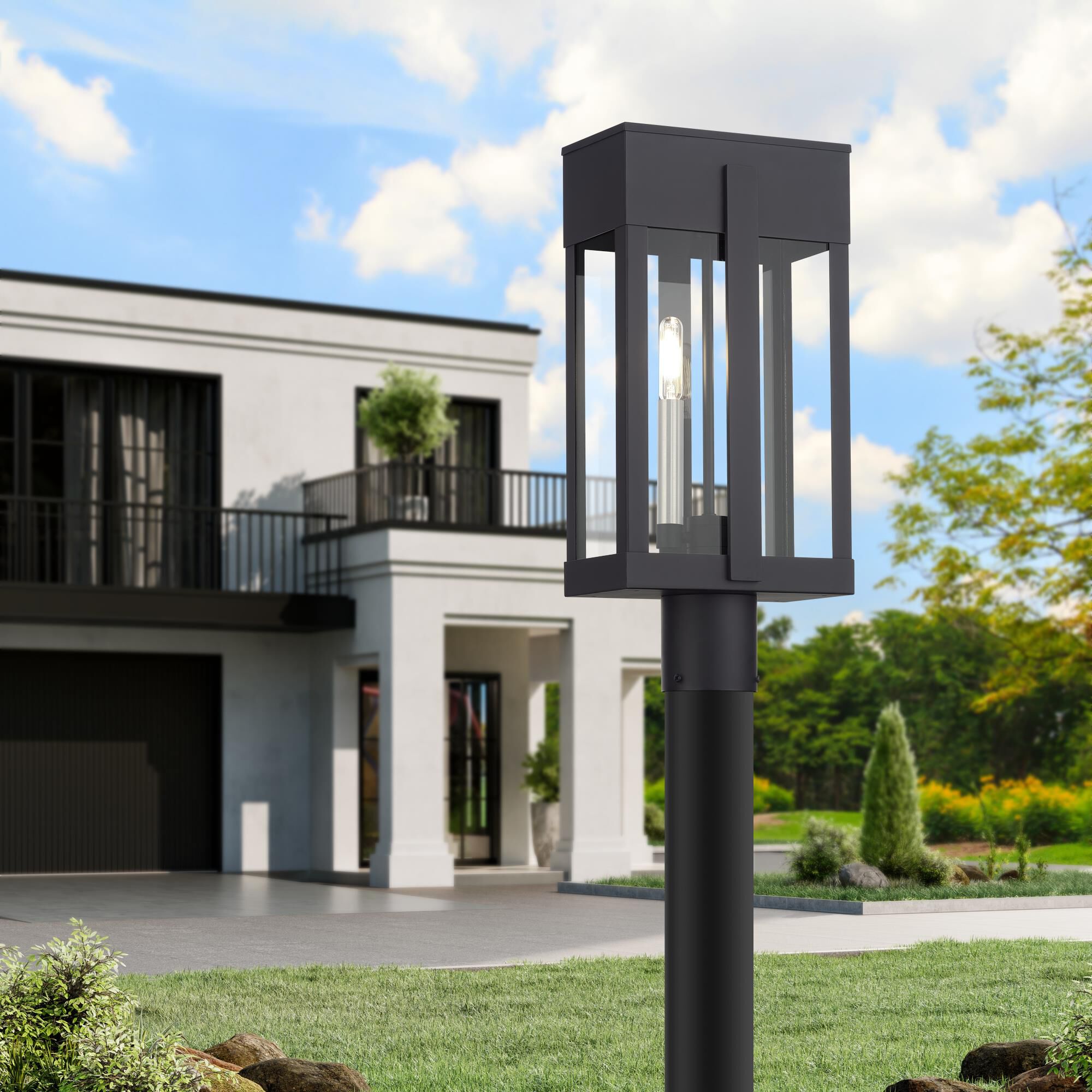 Shown in Black with Brushed Nickel Candles finish and Clear glass