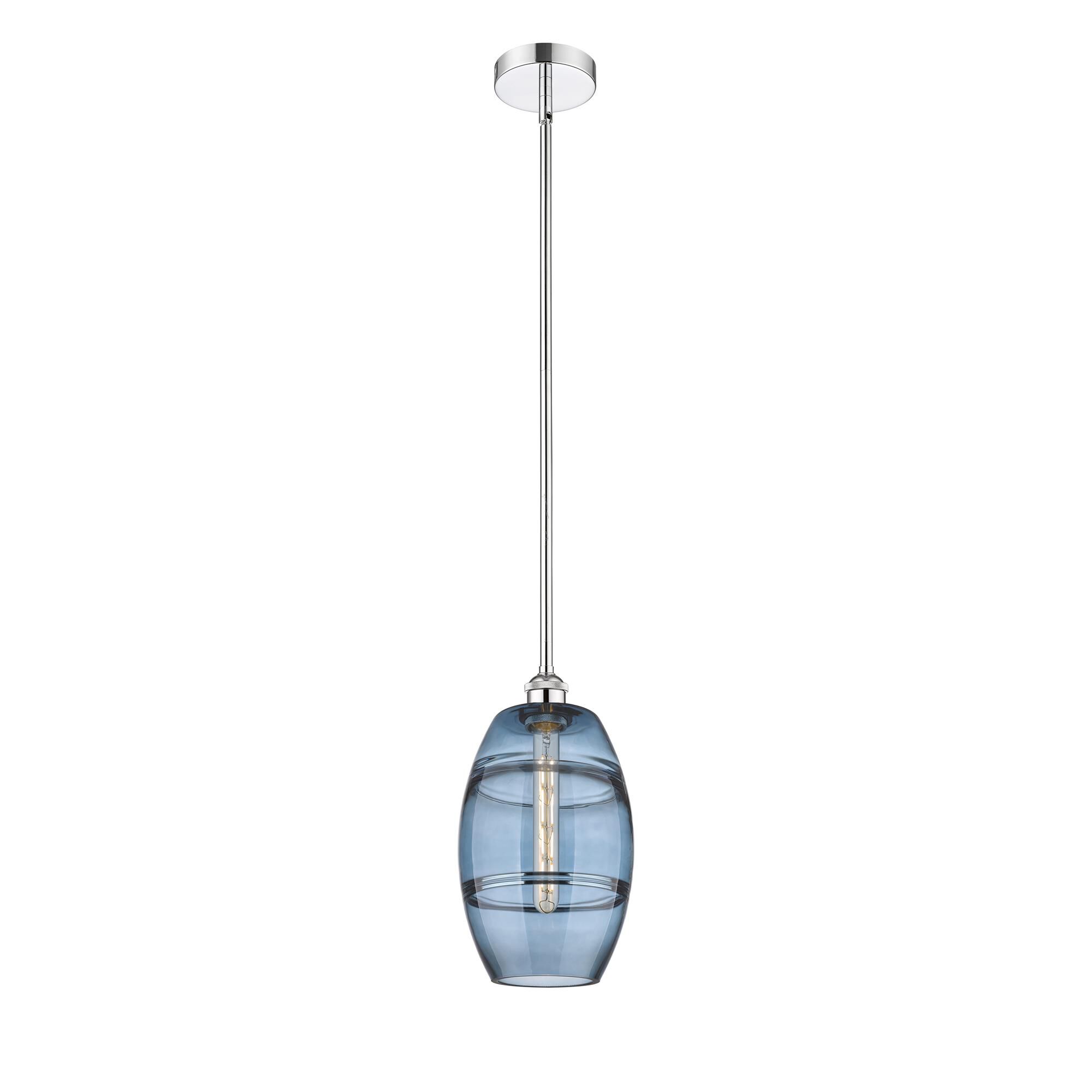 Shown in Polished Chrome finish and Princess Blue glass