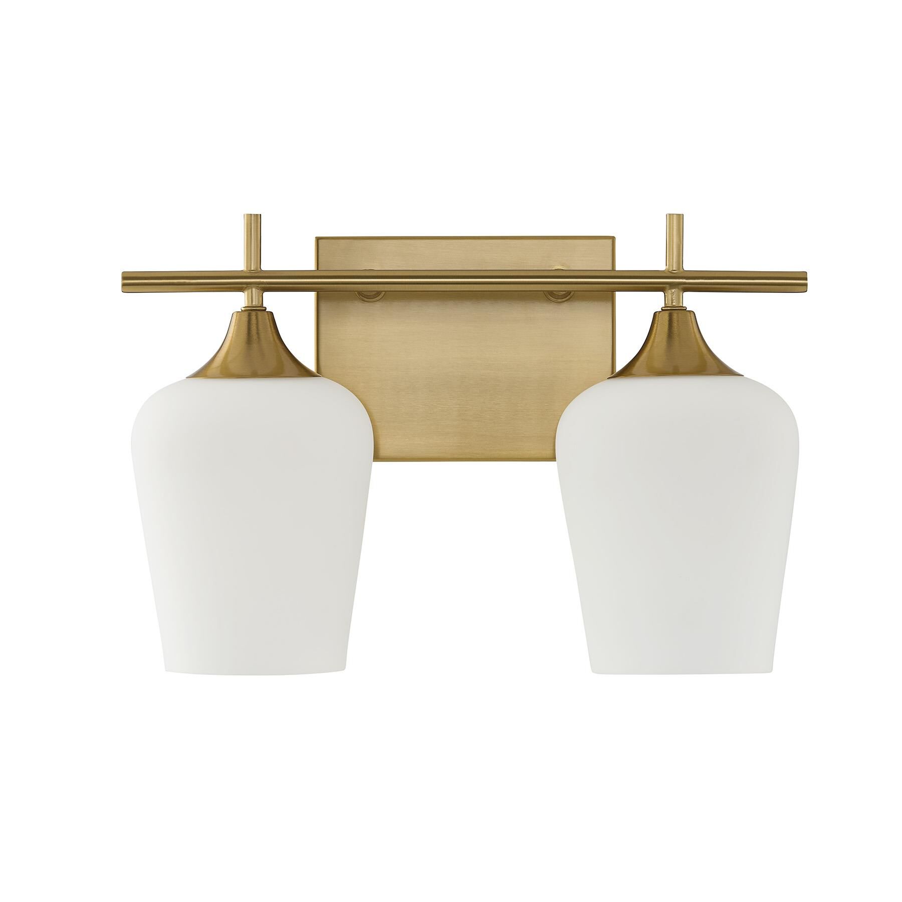 Shown in Warm Brass finish and White Opal glass