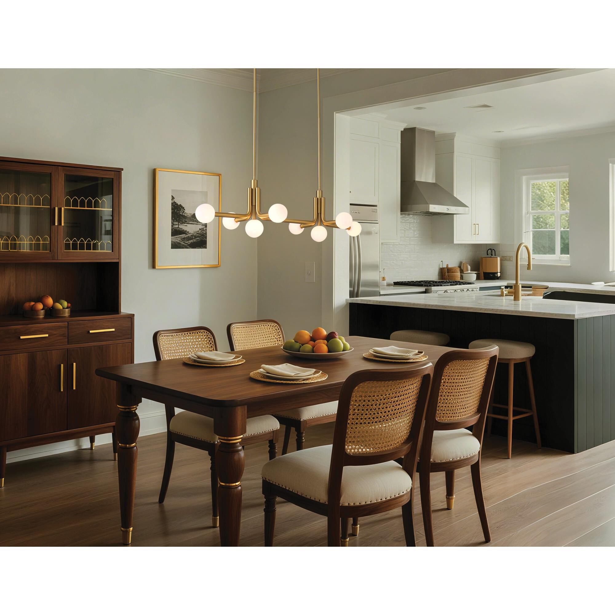 Shown in Champagne Gold finish and Opal glass