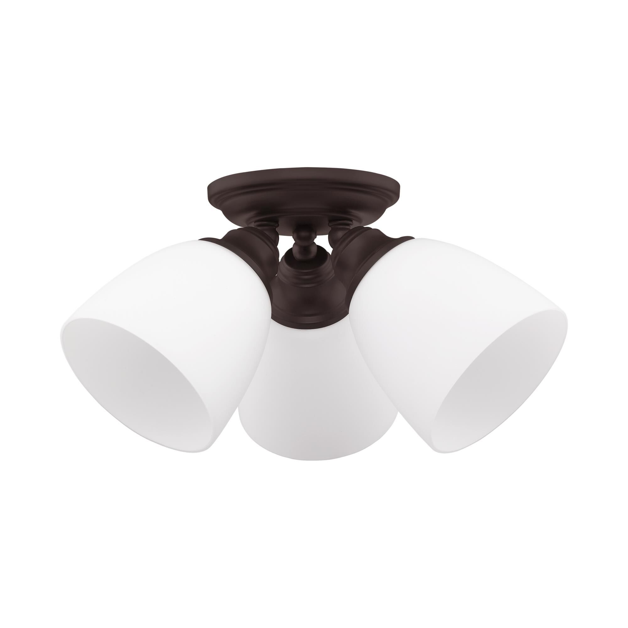 Shown in Bronze finish and Hand Blown Satin Opal White glass