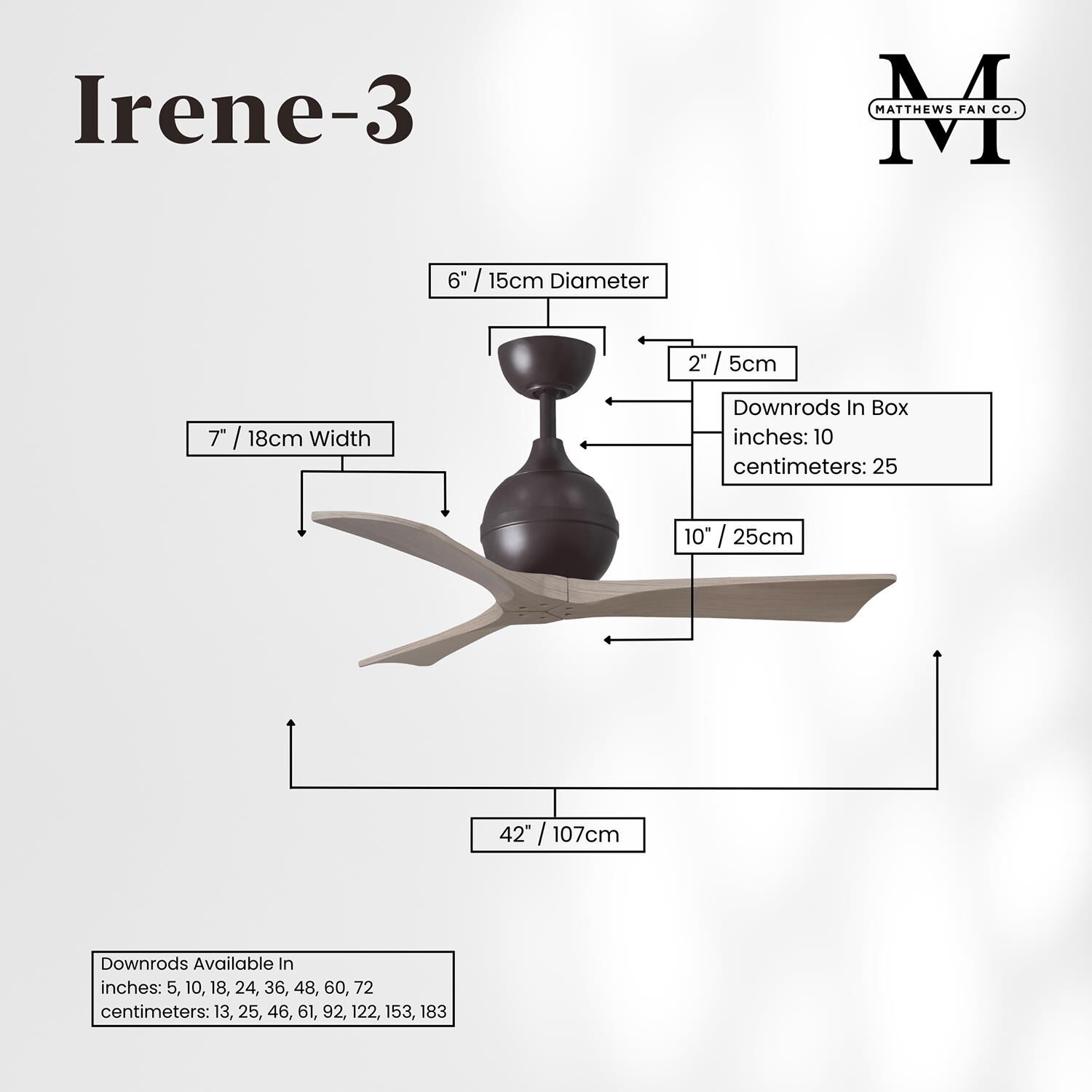 Irene 42 Inch 3 Blade Ceiling Fan by Matthews Fan Company