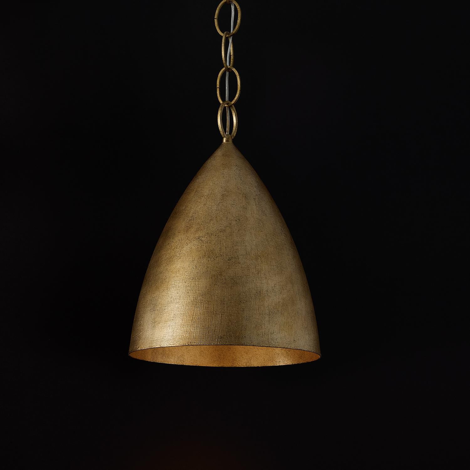 Shown in Feathered Gold finish and Textured Metal shade