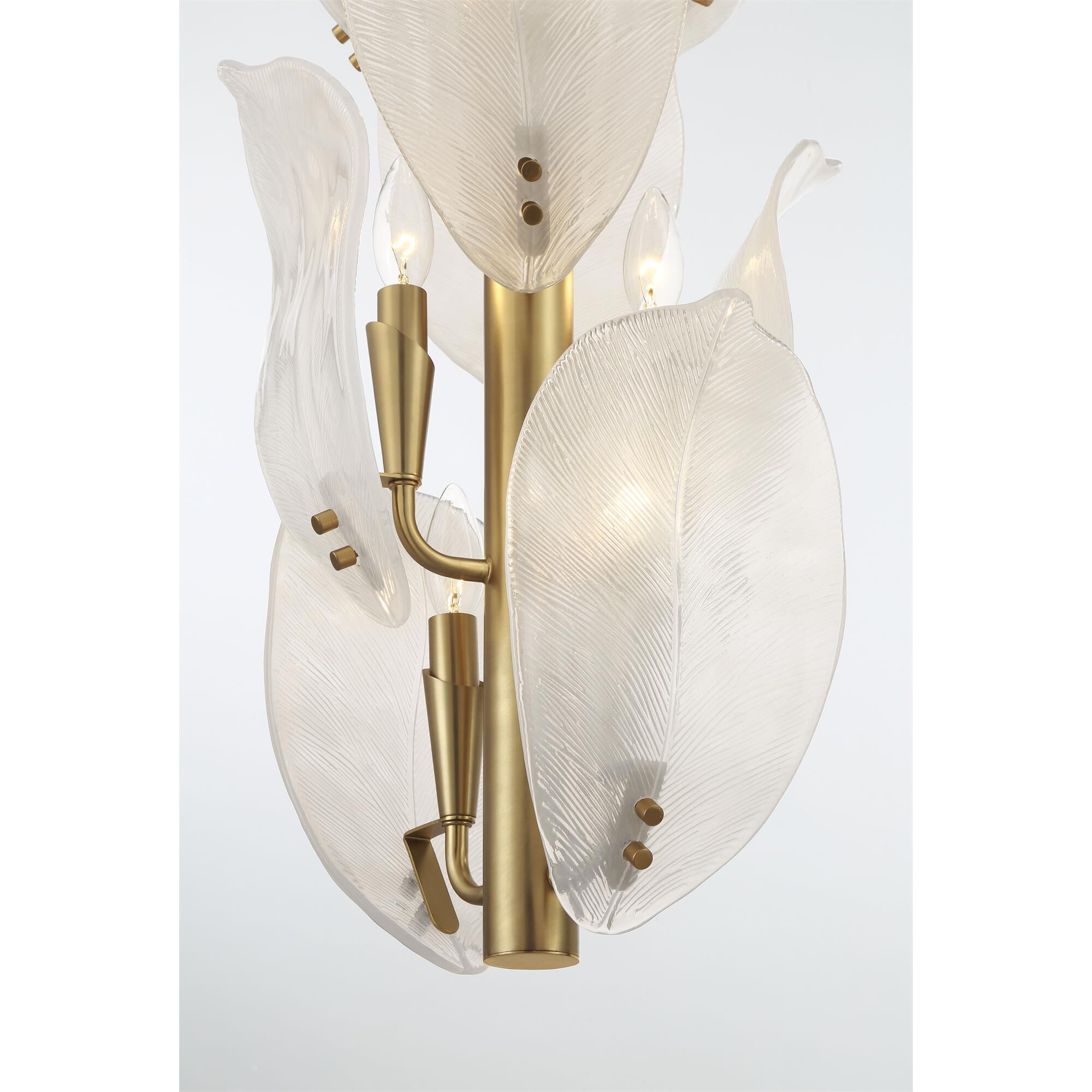 Shown in Legacy Brass finish and White Handmade glass