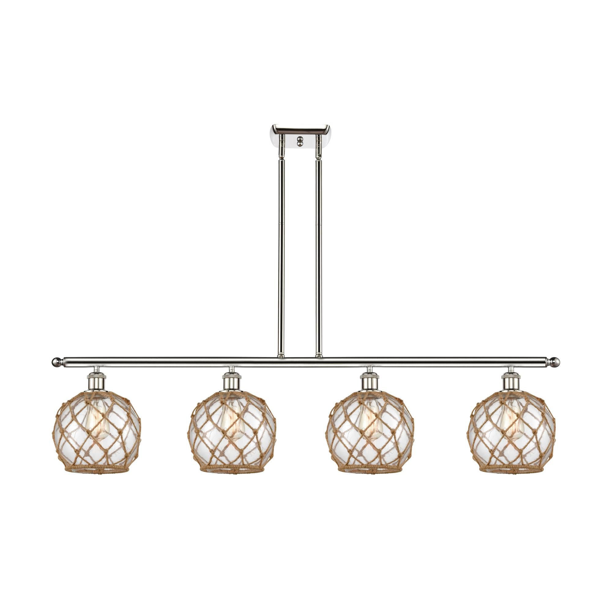 Shown in Polished Nickel finish and Sphere glass and Glass And Rope shade