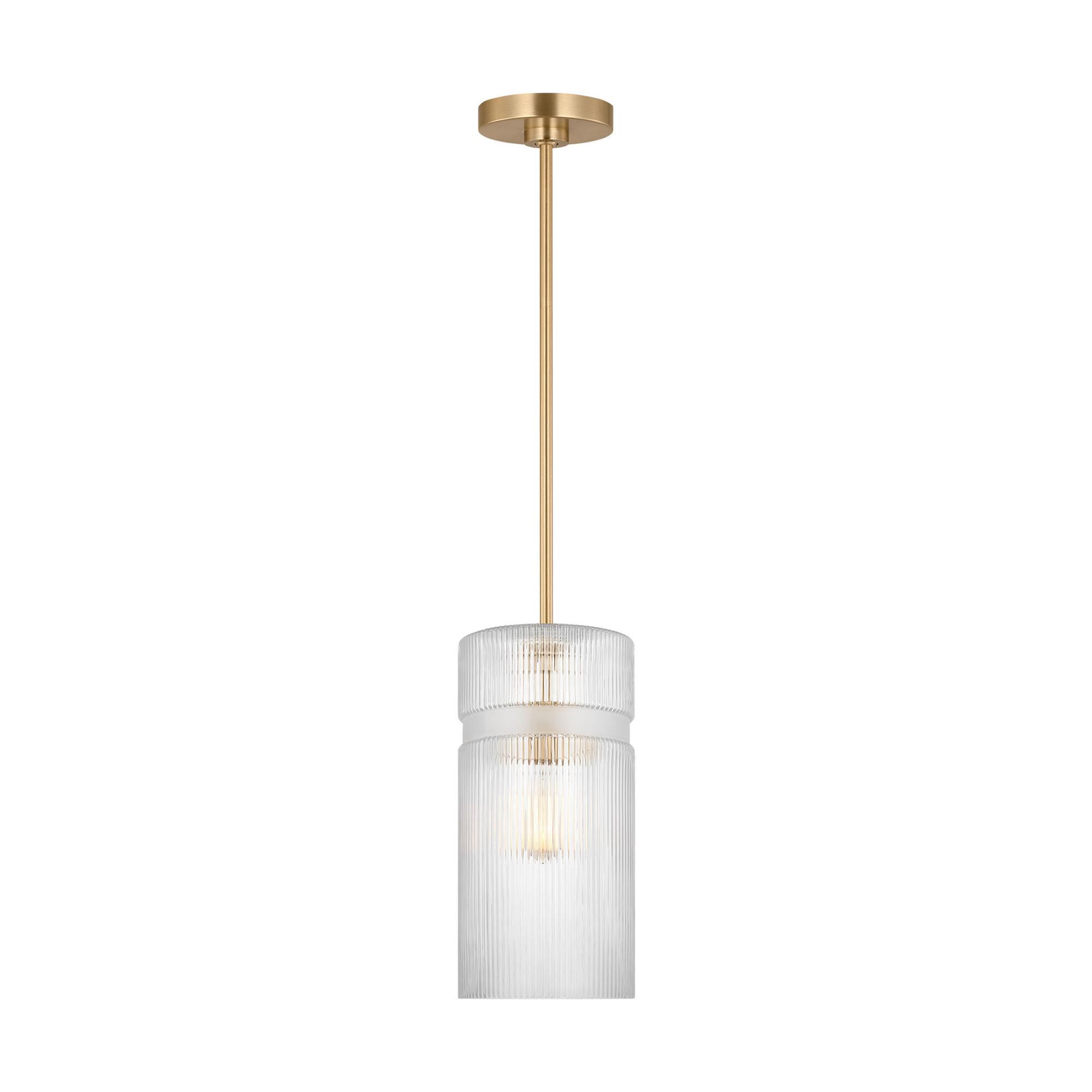Shown in Satin Brass finish and Clear Ribbed glass